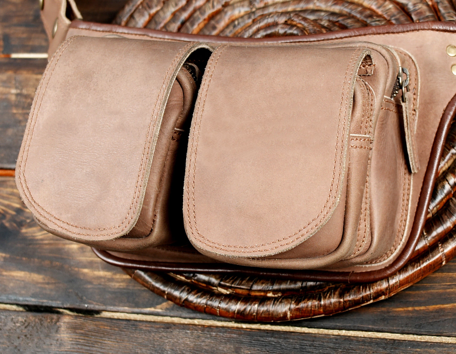 Premium leather hip belt with dual pouch design