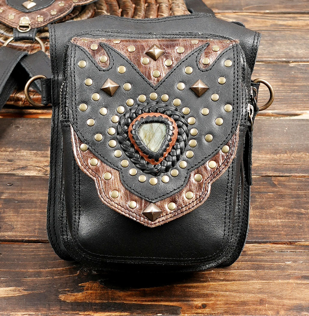 Genuine Leather Holster Bag with Studded Design – Burning Man & Cosplay Fashion