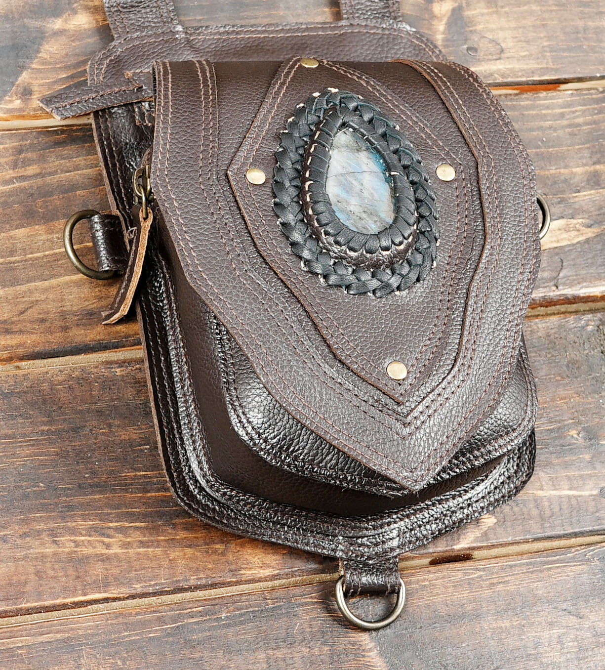 Steampunk cosplay brown leather holster with shoulder straps