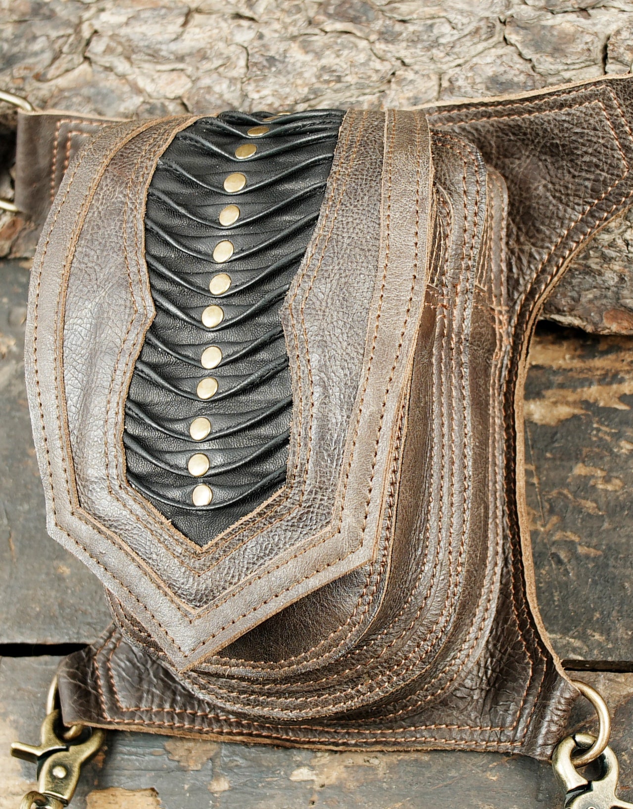 Leather waist thigh utility belt with rivet detailing