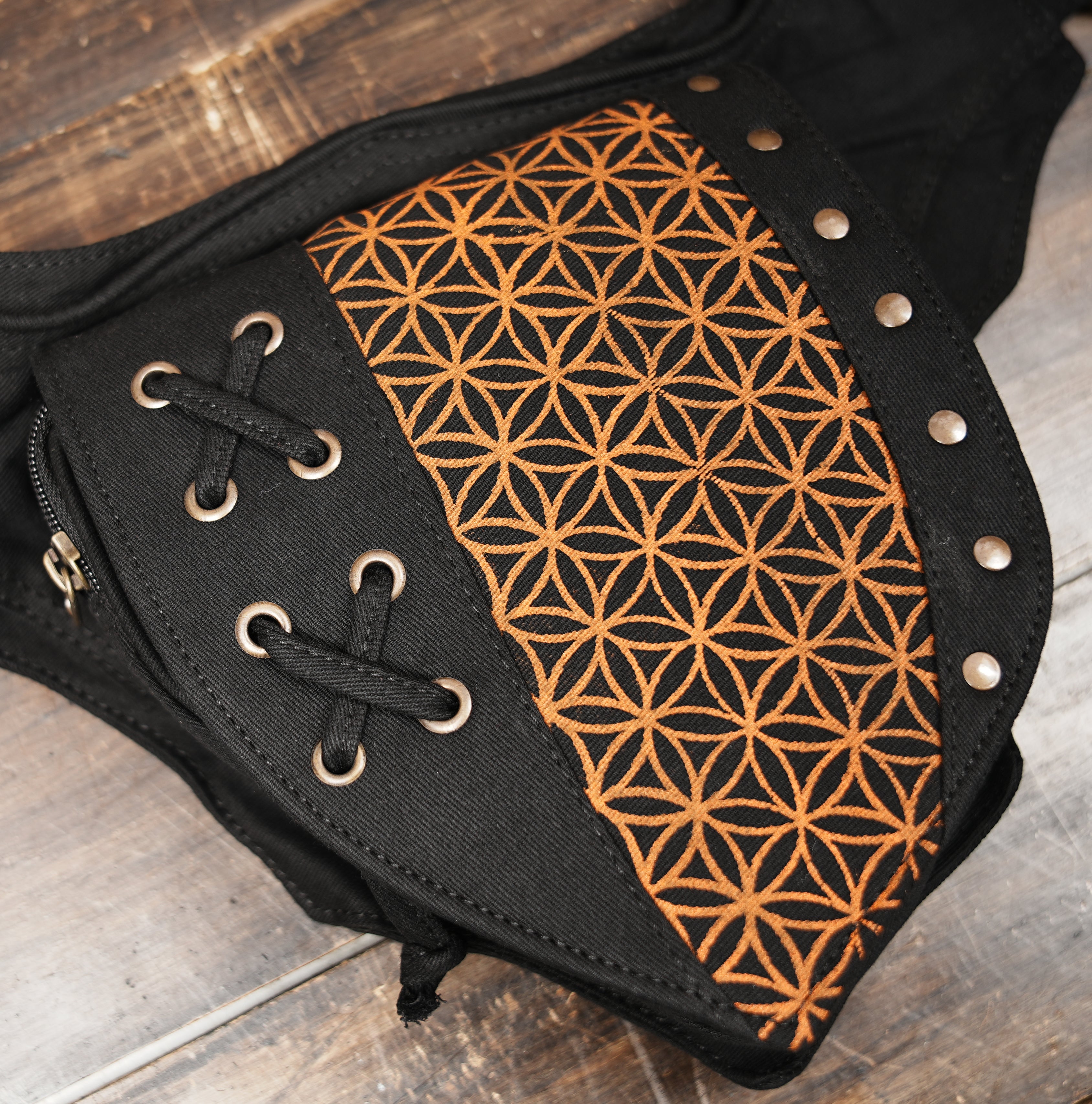 Handmade Cotton Festival Waist Pack with Sacred Geometry Design and Utility Storage
