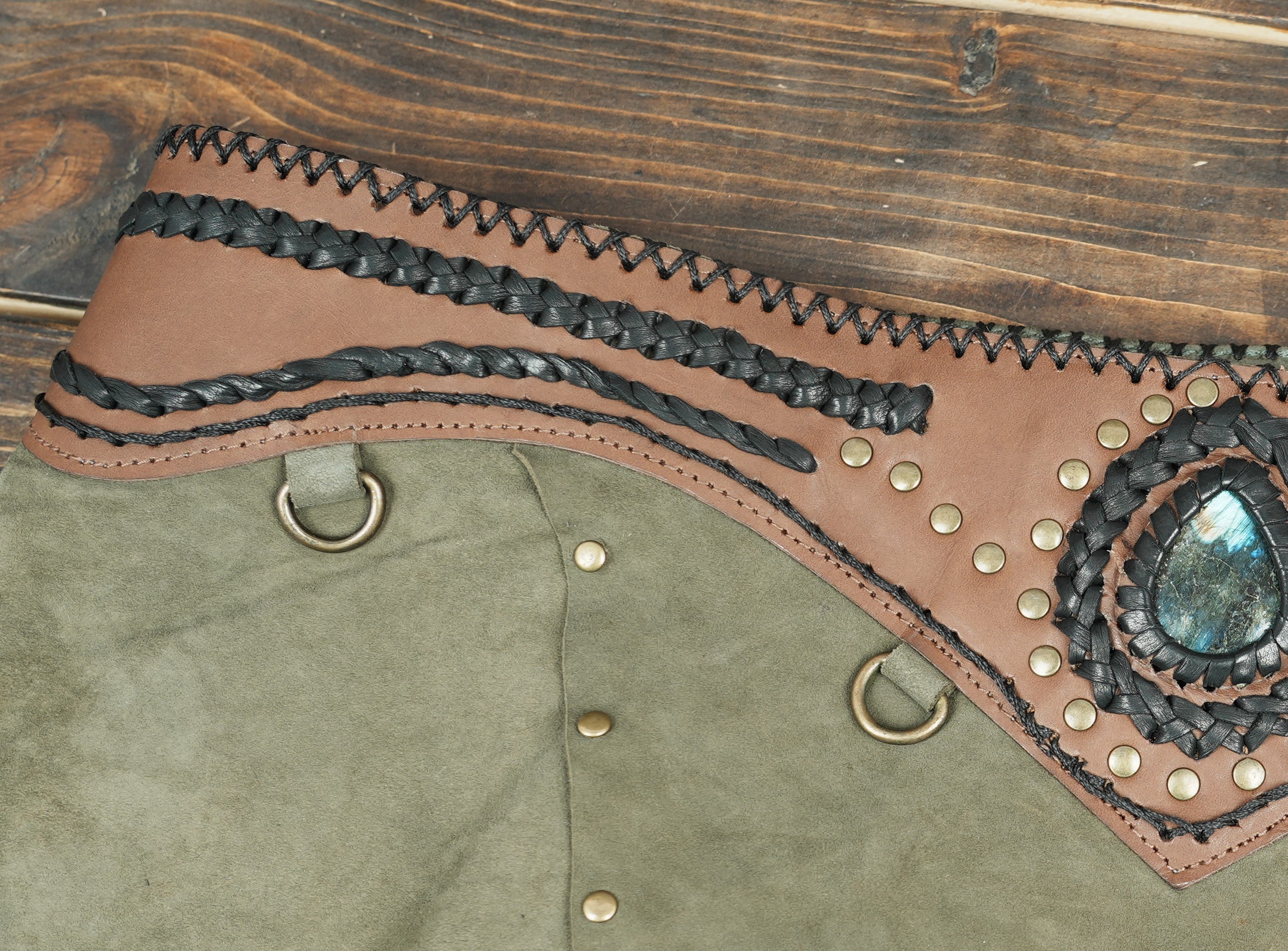 Women’s suede leather skirt with lace detailing