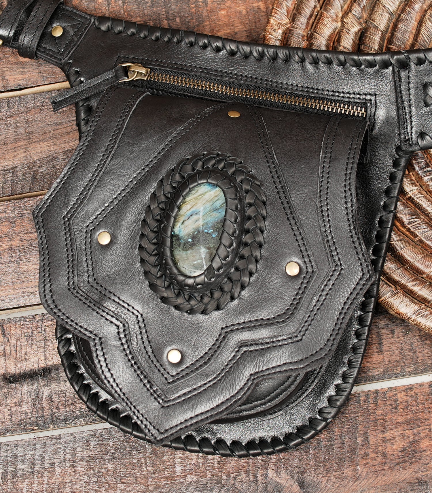 Premium Brown Leather Waist Belt with Lace-Up Design || Handmade Leather Waist Belt with Dual Utility Pouches  (LT-AB-WB-6205)