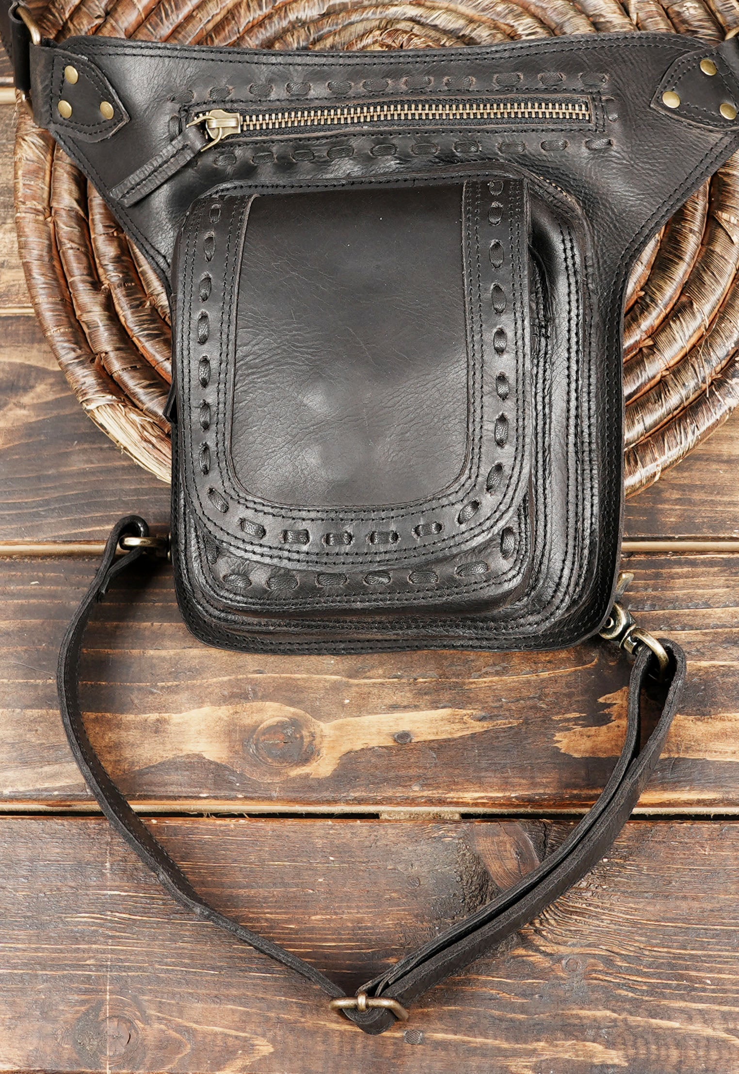 Steampunk festival belt bag with adjustable waist and leg straps