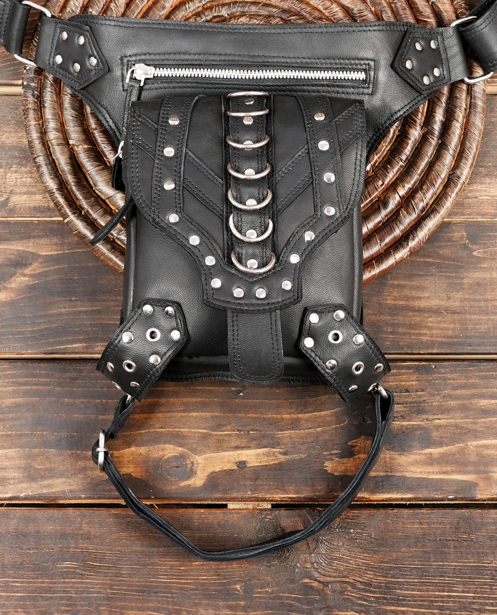 Handmade Leather Thigh Bag: Hip Fanny Pack with Adjustable Strap with steel