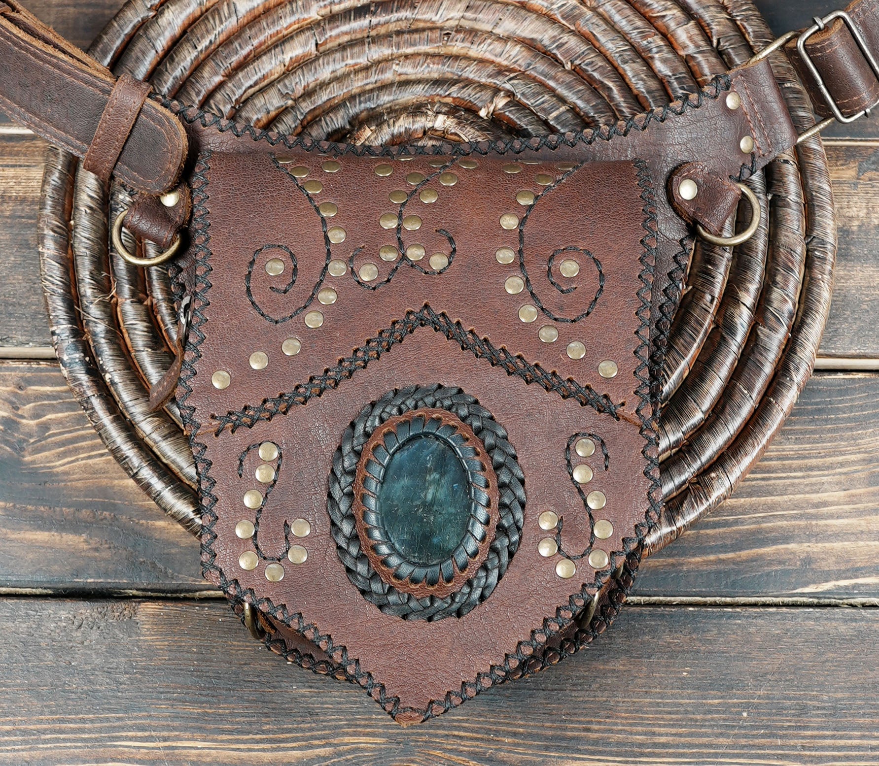 Genuine leather utility waist belt with handcrafted detailing