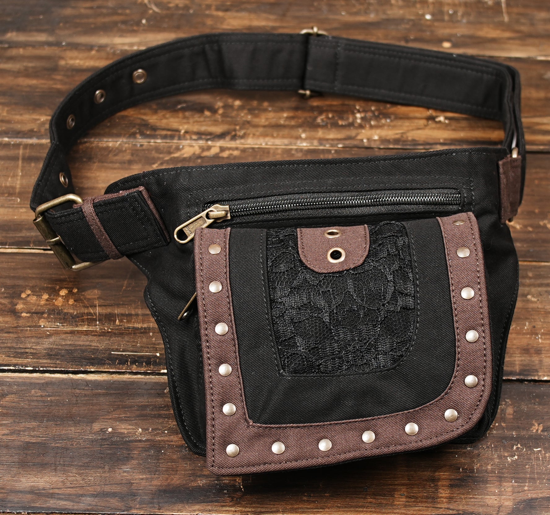 Unisex hip holster bag made from canvas and leather trim
