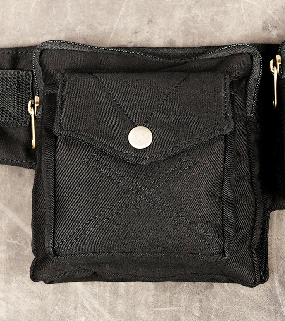 Multi-pocket black utility waist belt for travel and festivals