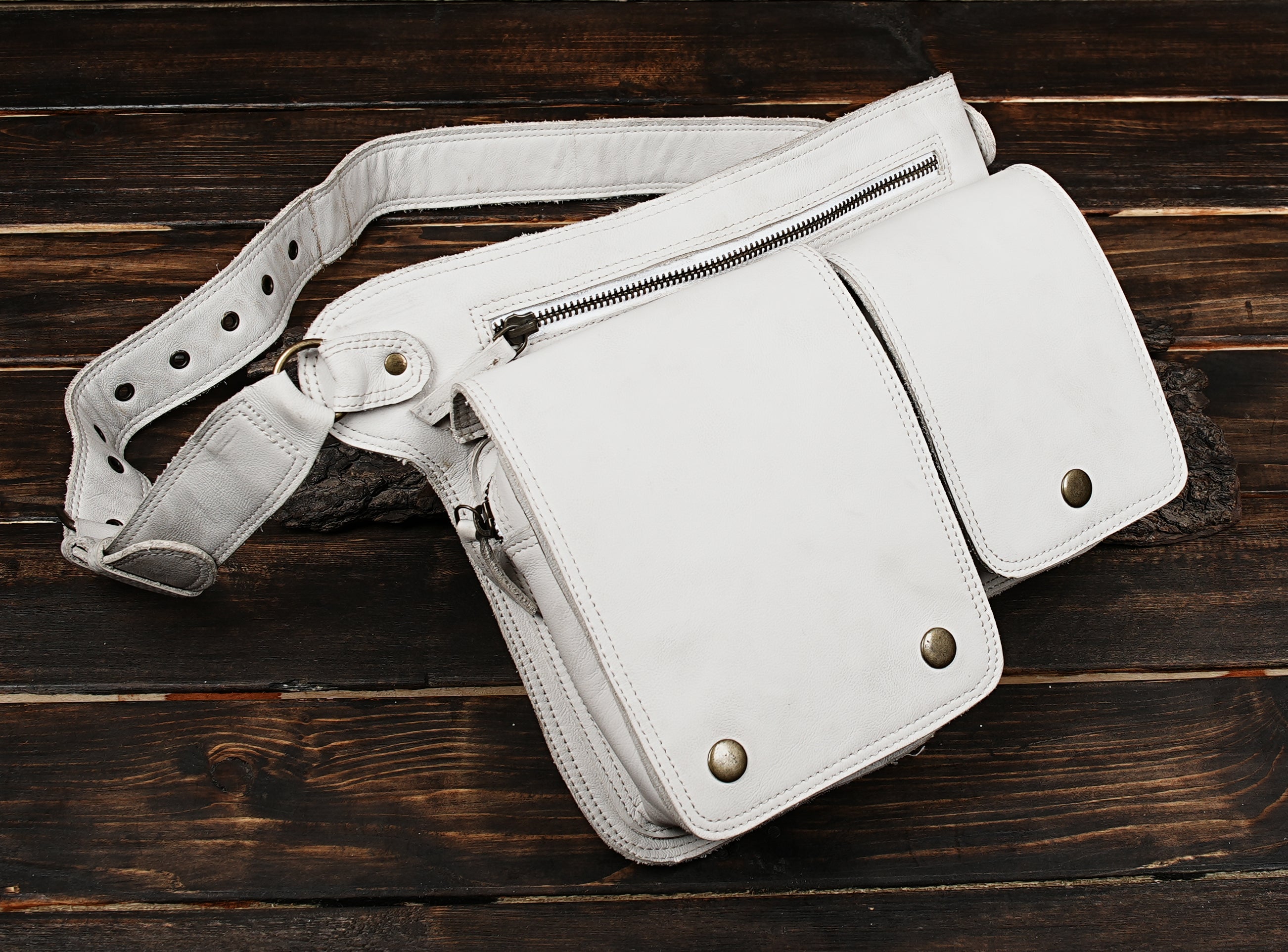 Stylish festival belt pouch made from genuine leather