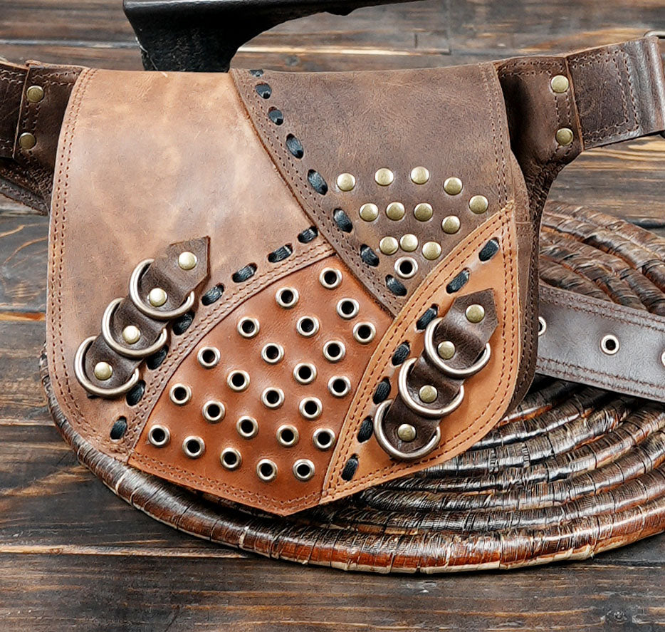 Brown Steampunk Leather Waist Pouch – Adjustable Hip Belt