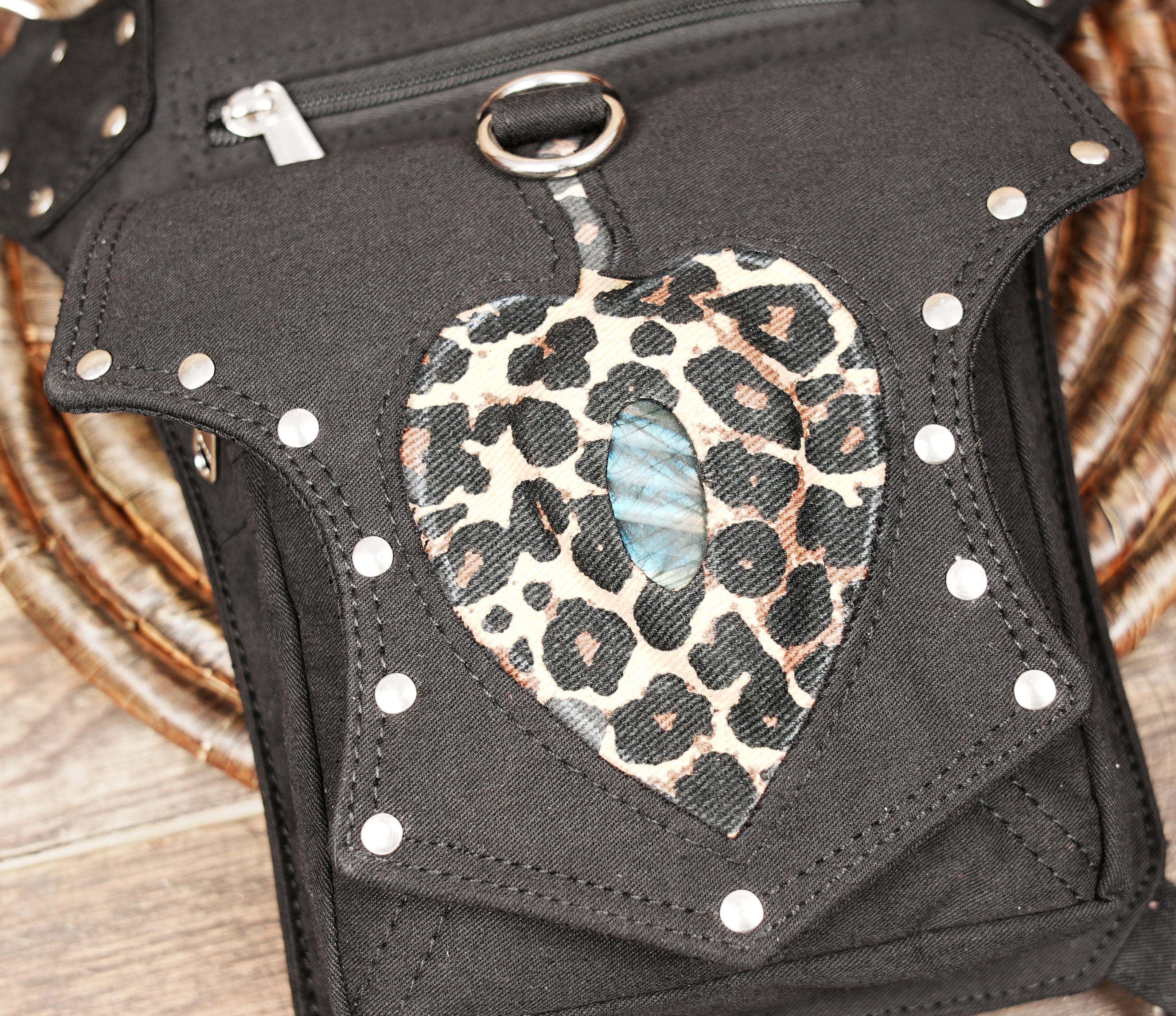 Handmade gothic utility waist and thigh strap pouch for festivals