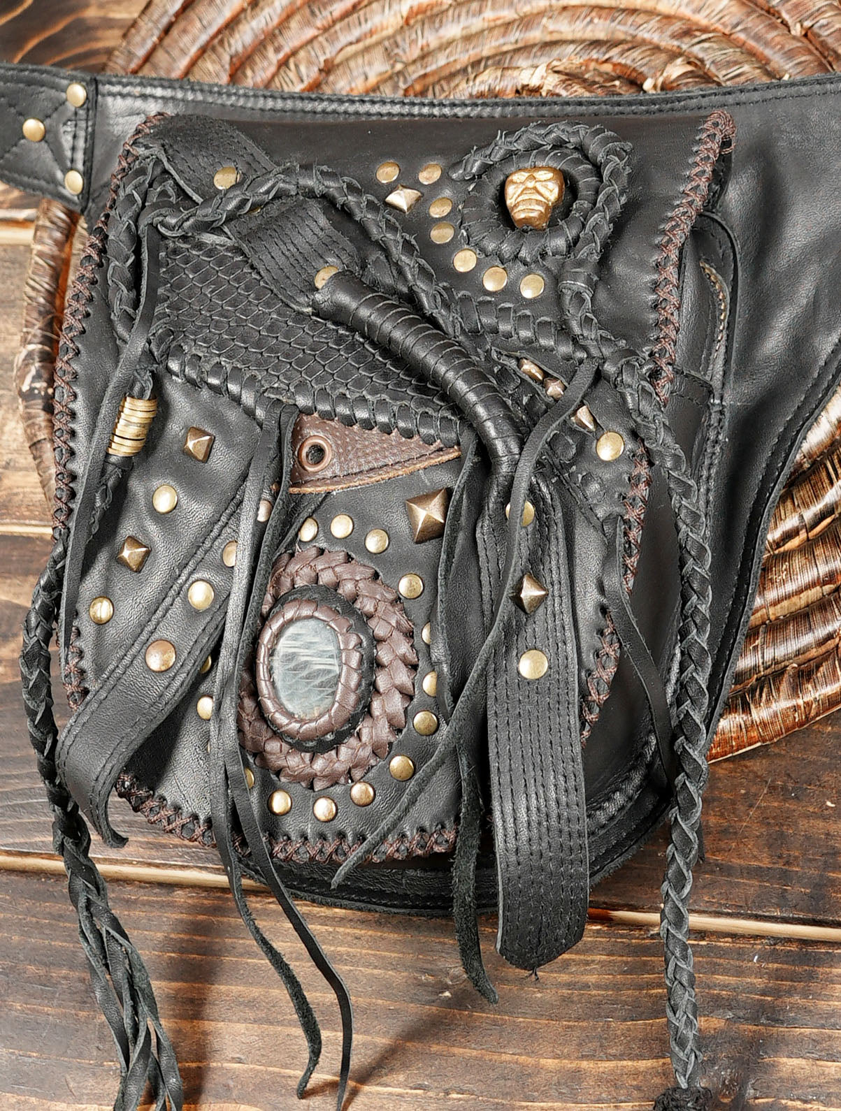 Steampunk leather waist belt with utility pocket