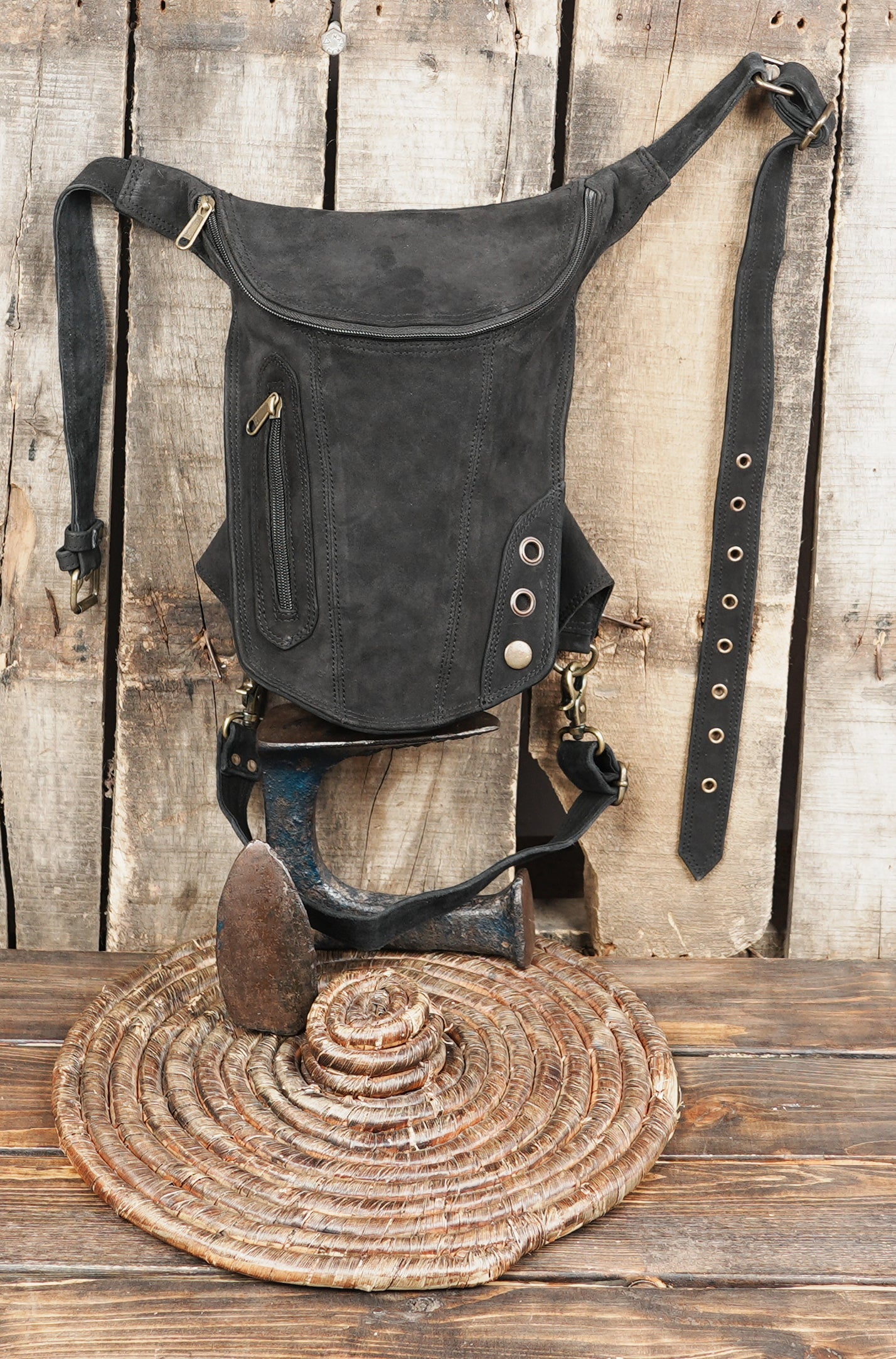 Tactical style leather waist thigh holster with dual attachment straps