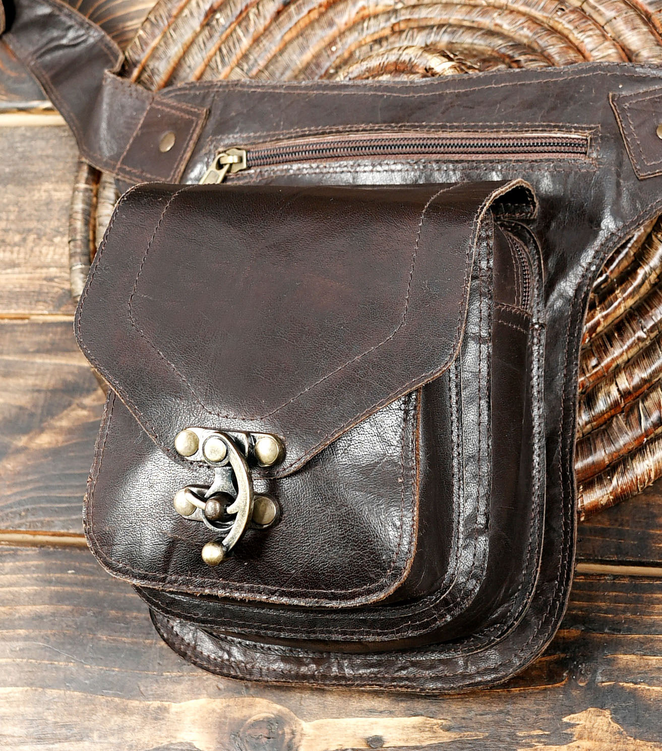 Handmade Leather Waist Belt with Front Pouch || Genuine Leather Waist Belt with Utility Pouch (LT/AB/WB/6171)