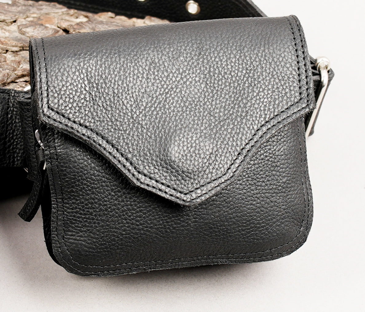 Genuine leather waist belt with adjustable strap and pouch