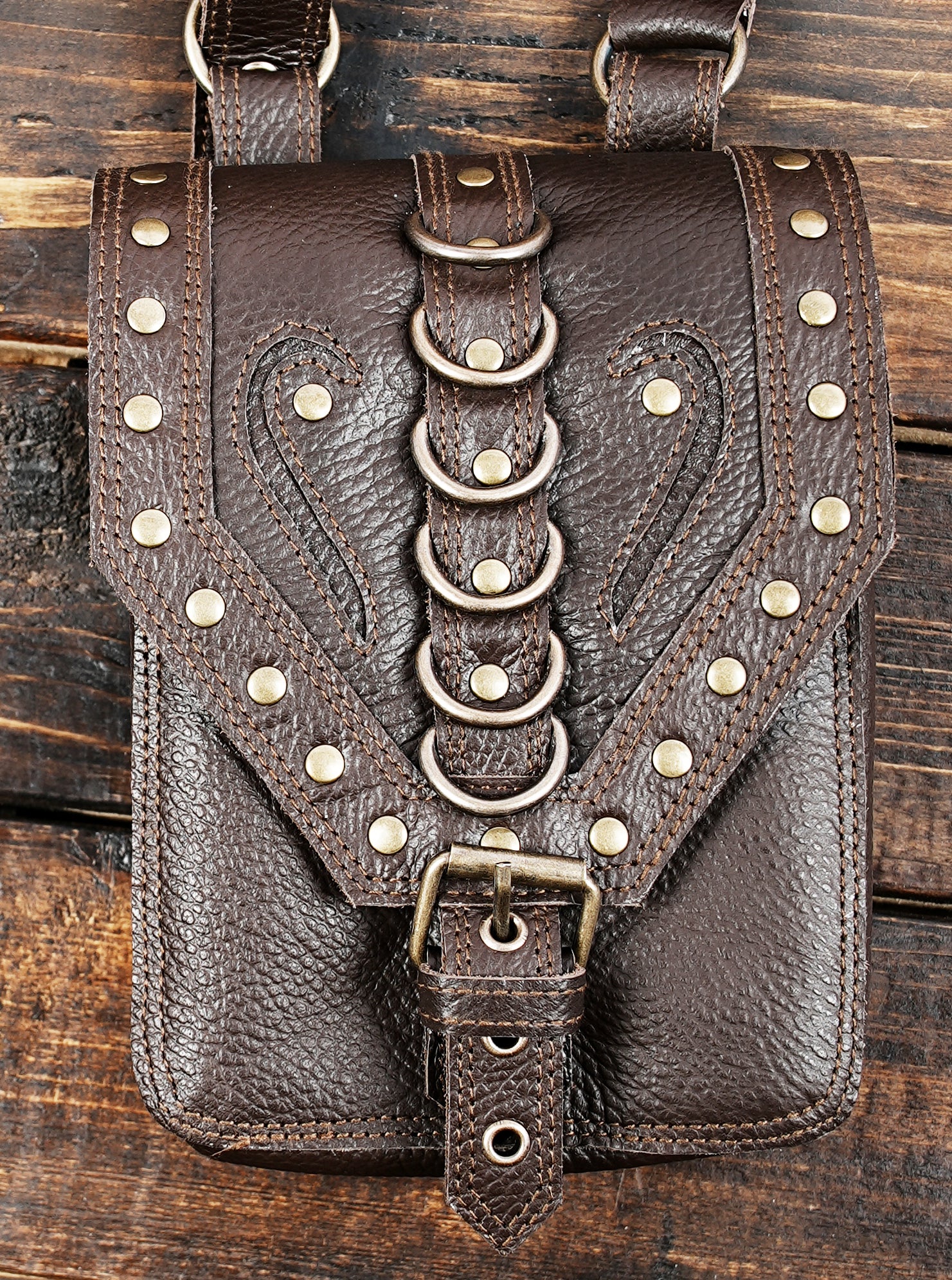 Leather Holster Bag | Brown Shoulder Harness | Handmade Cosplay Leather Stylish Modern Bag | Mobile Phone Bag | biker style fit for unisex 