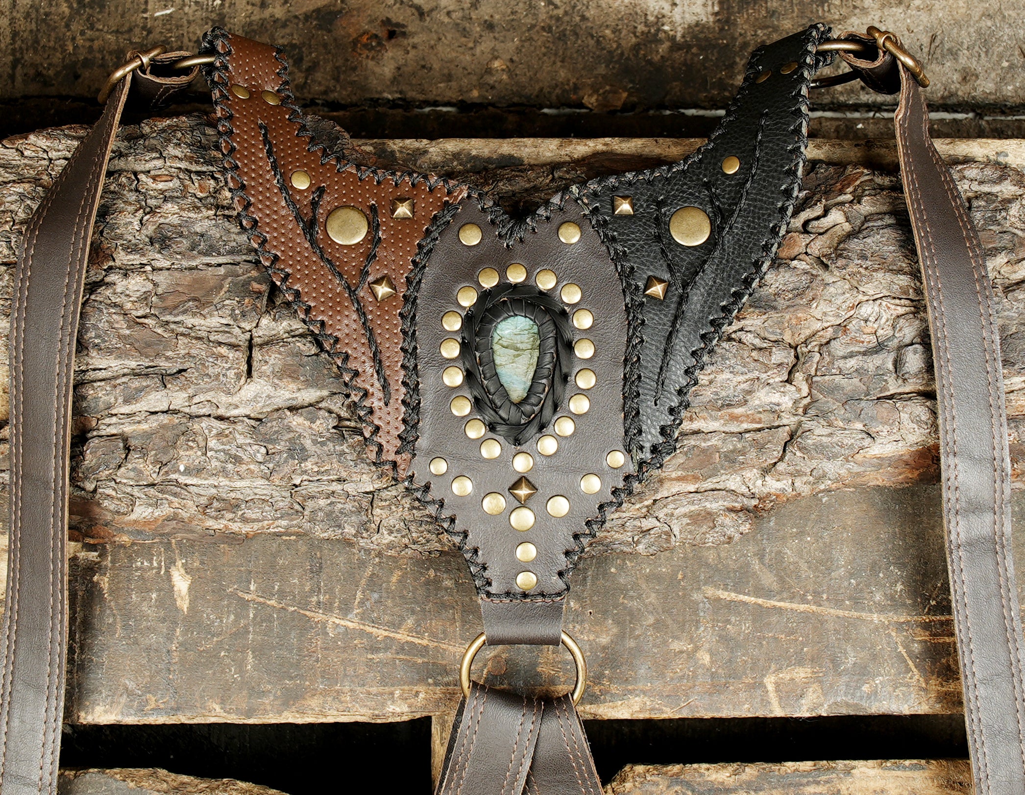 Custom biker leather shoulder holster with dual pouch design