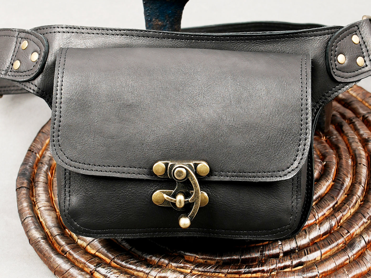 Adjustable leather waist pack with front flap pocket