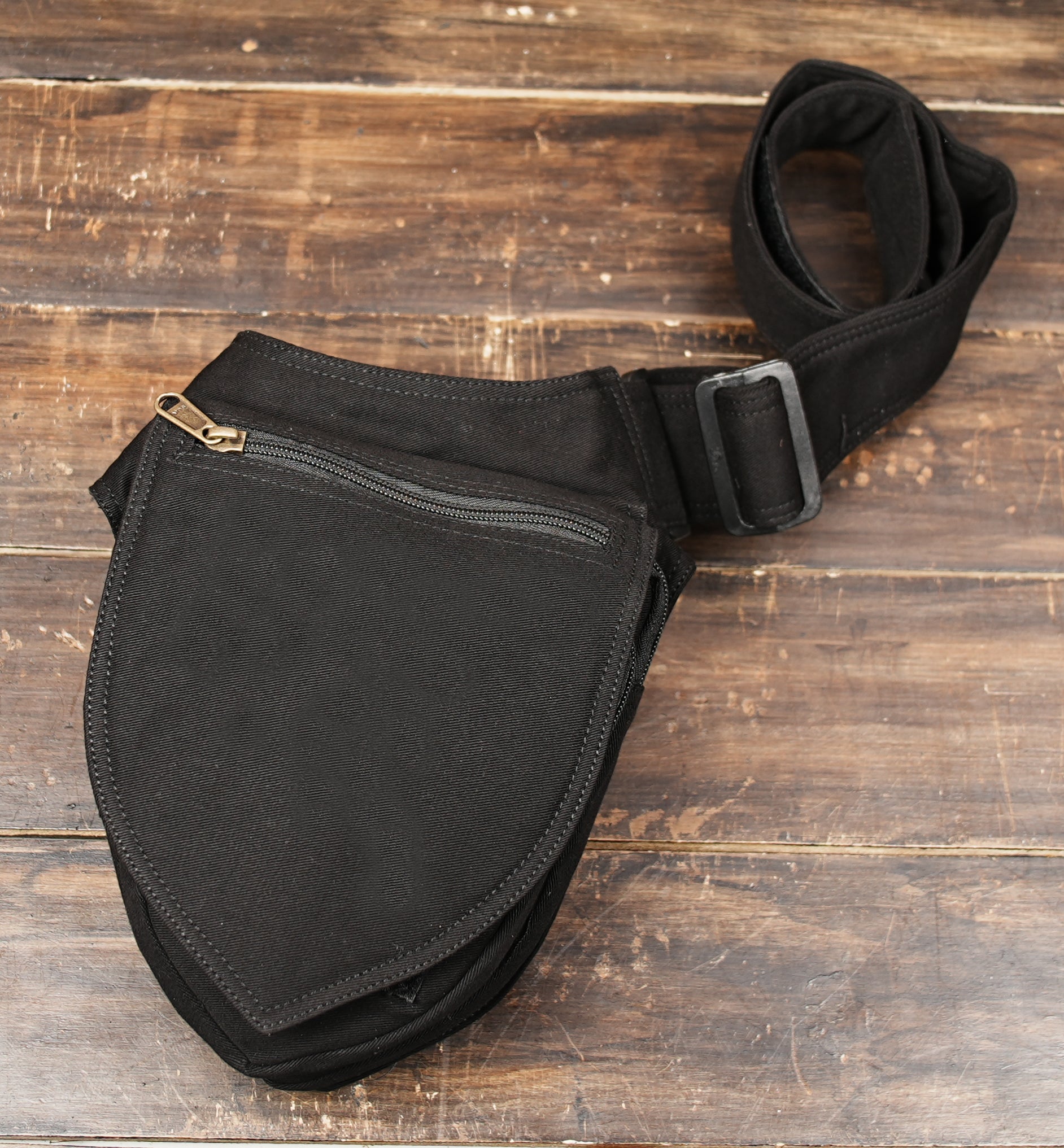 Black Festival Belt Bag with Secure Zipper Pocket