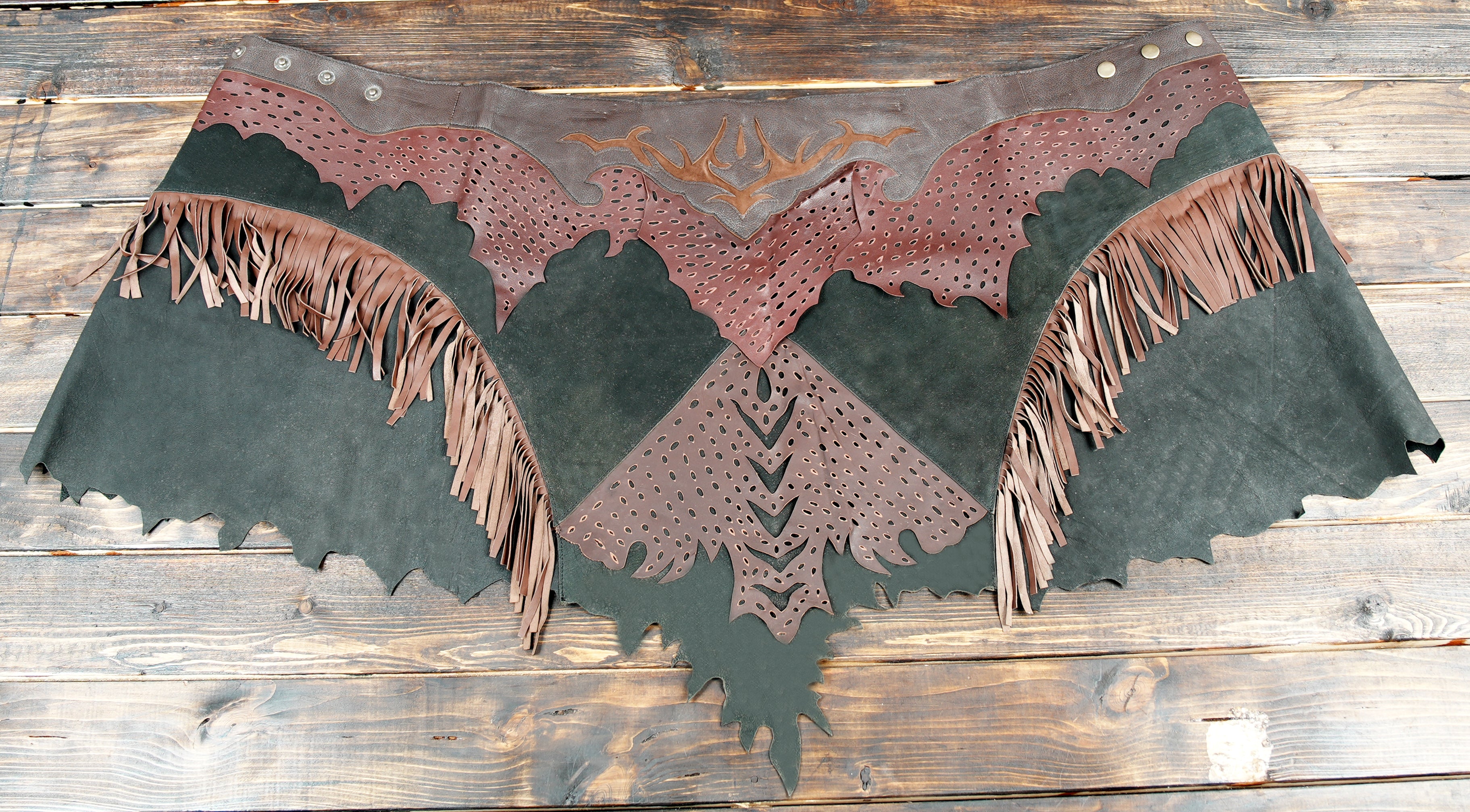 Handmade Leather multi-layered with pocket black skirt, Hippie, Boho, Gipsy, Tribal fusion both women and men