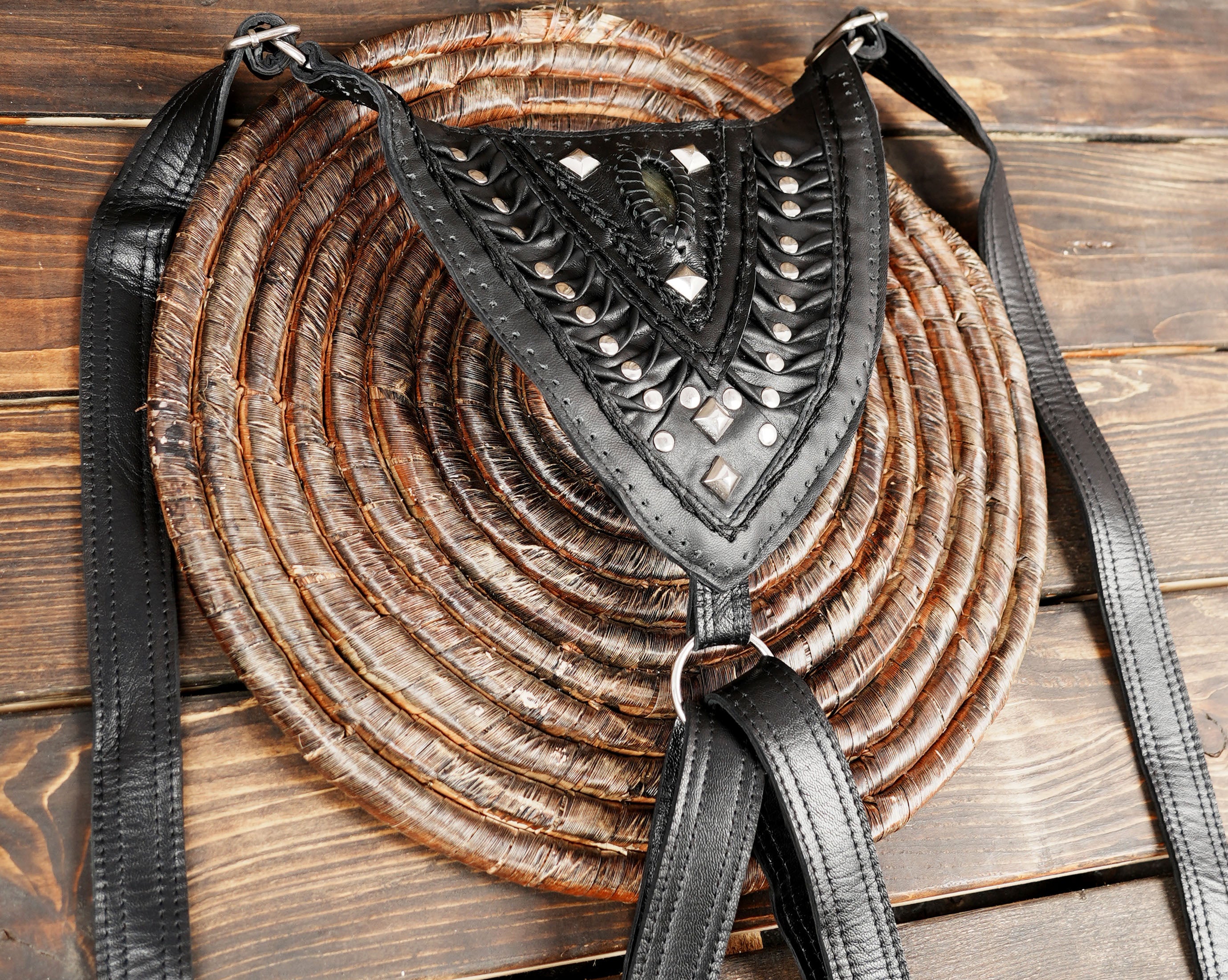 Leather Holster Bag With Crystals and Brass for Festivals | Burning Man WITH STEEL STAR 