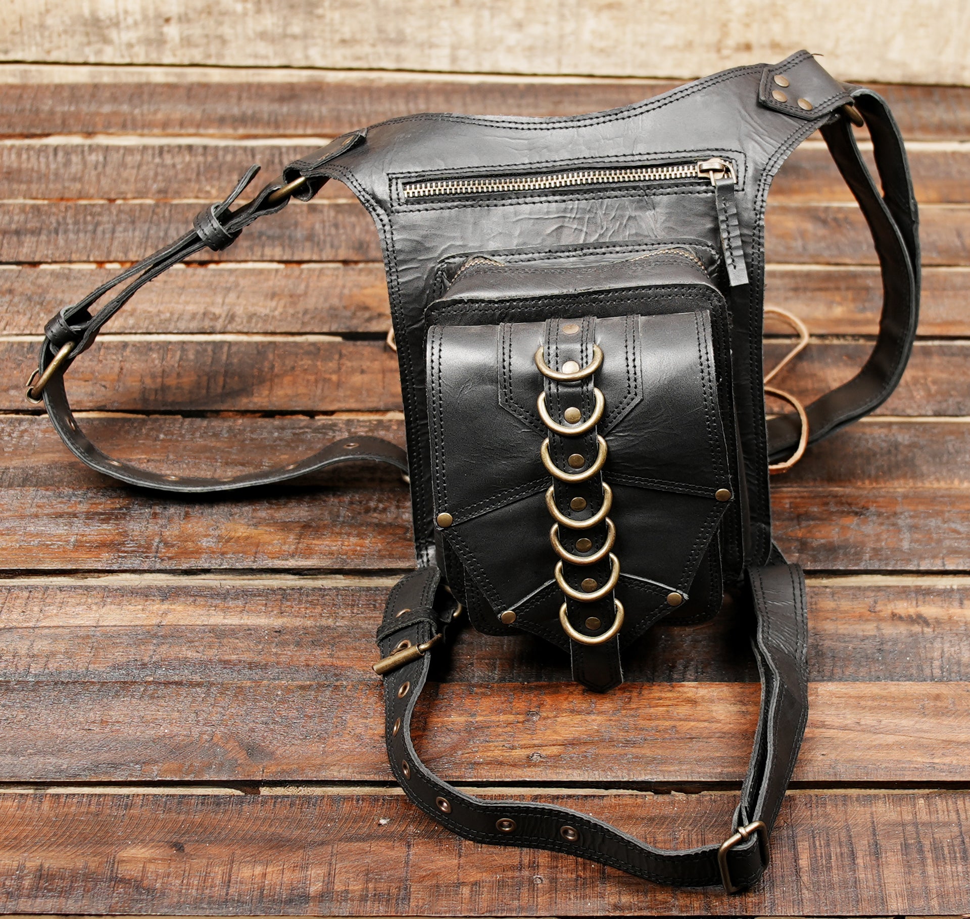 Genuine Black Leather Utility Belt – Burning Man & Renaissance Fair Accessory