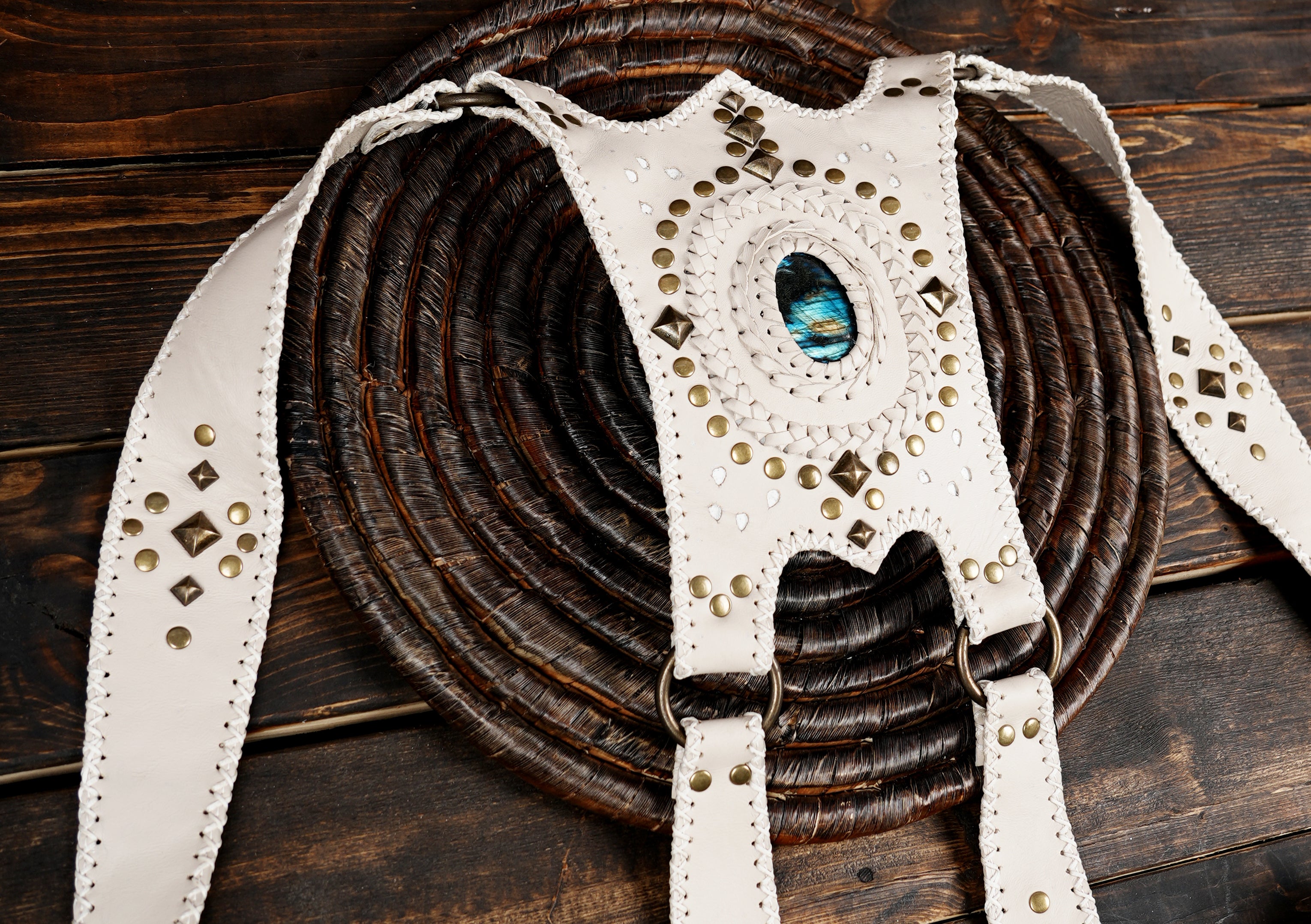 Unisex leather shoulder holster bag with gemstone detail