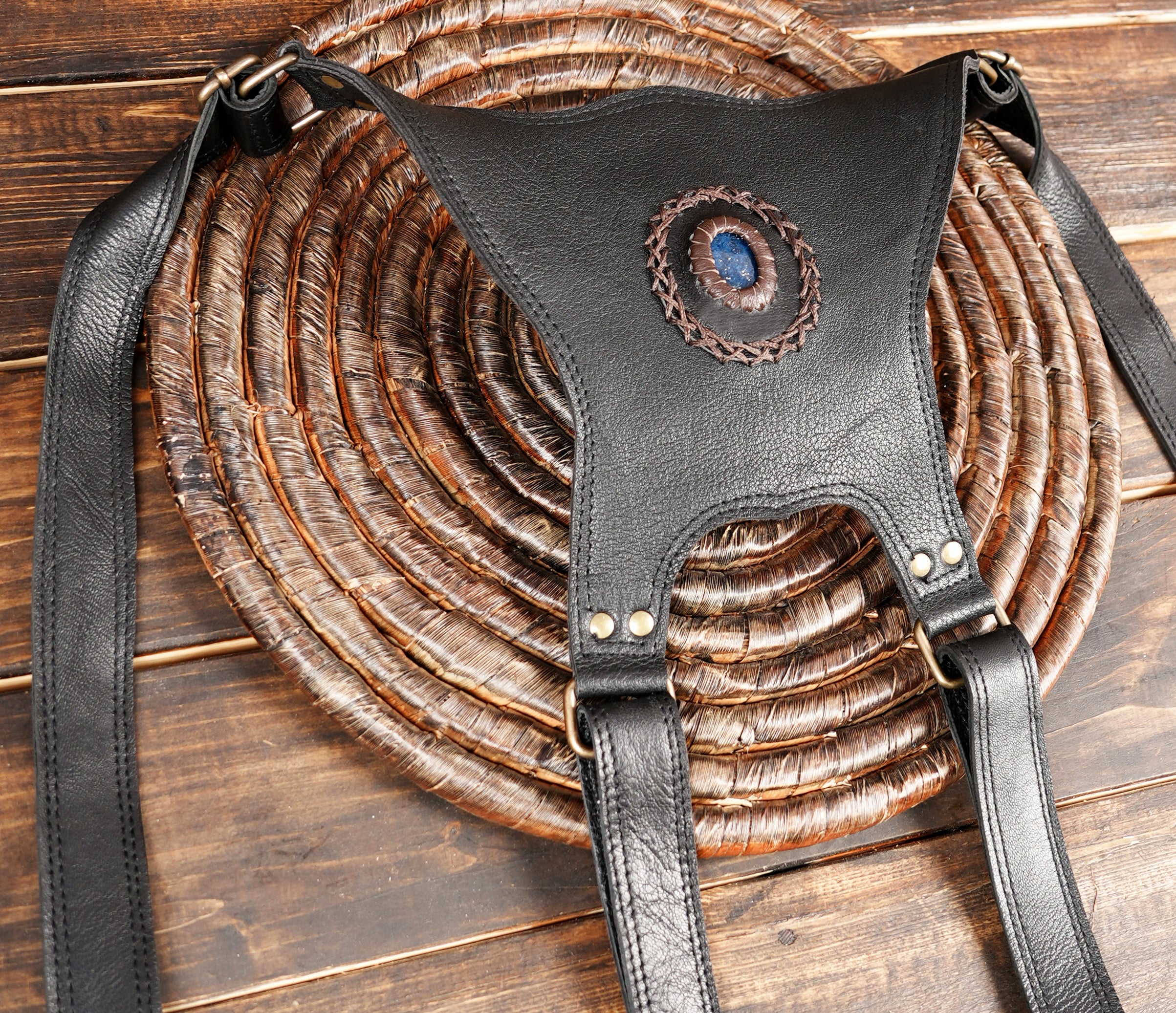 Modern leather holster bag with brown panel detailing