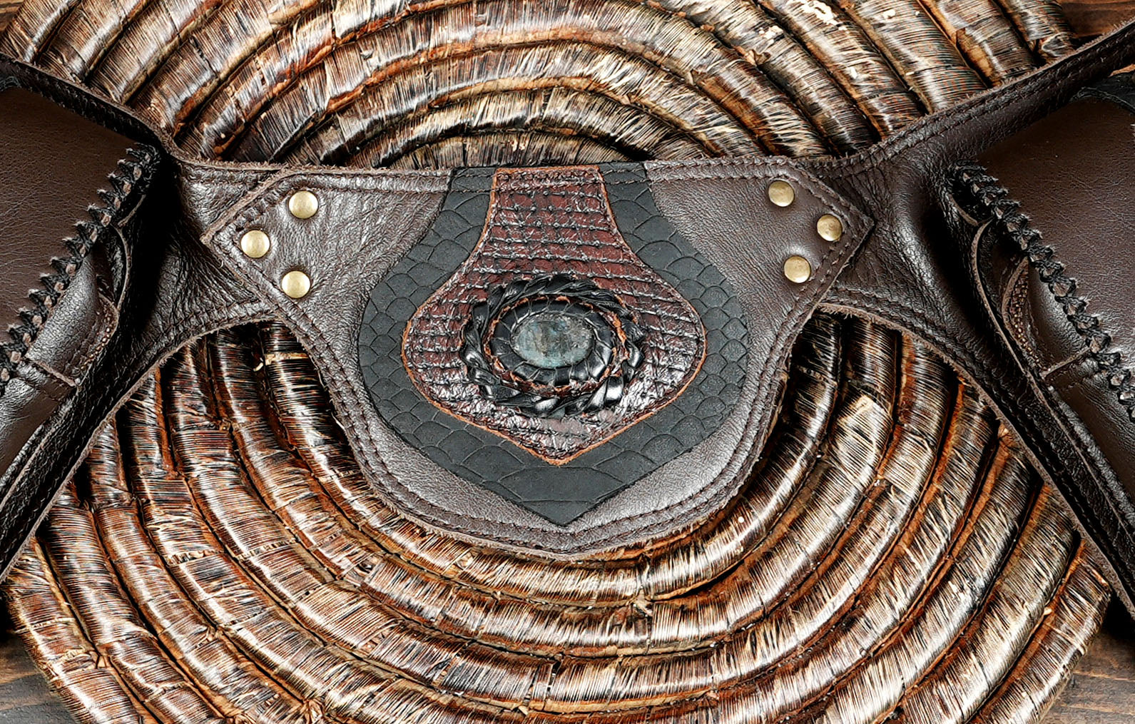 Tribal Leather Waist Bag with Stones – Steampunk & Boho Festival Accessory