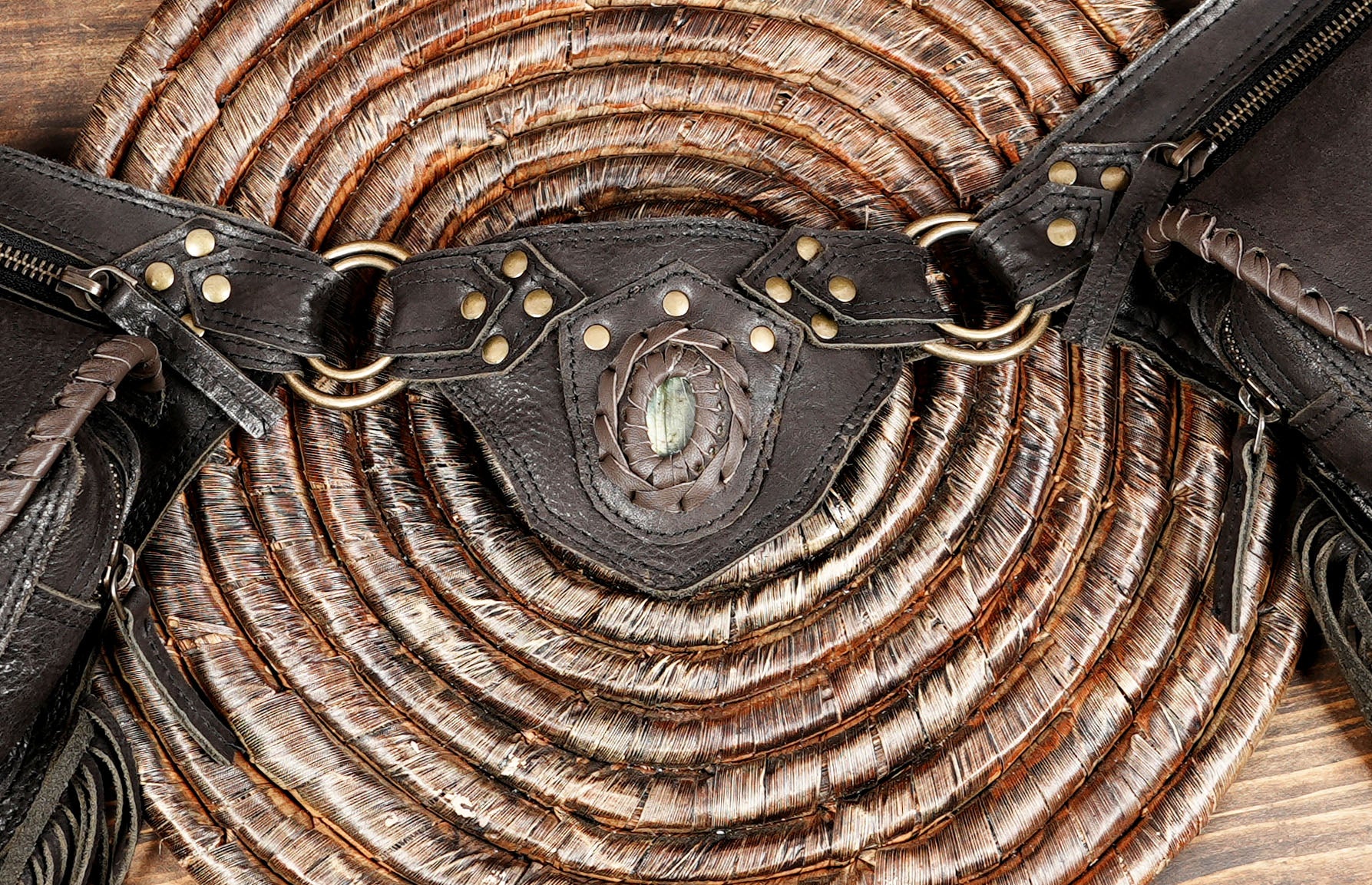  Leather Fringed Pocket Belt Bag | Burning Man Festival Belt | Utility belt | Boho Bum Bag | Fanny Pack | Brown Travel Belt | with gemstone 