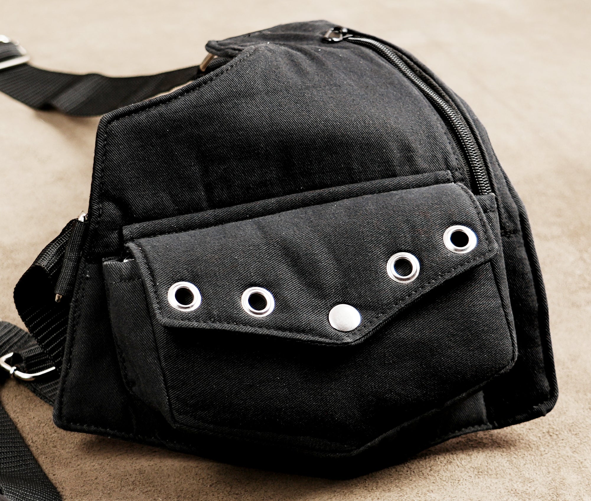 Cyberpunk chest harness bag with metal buckles