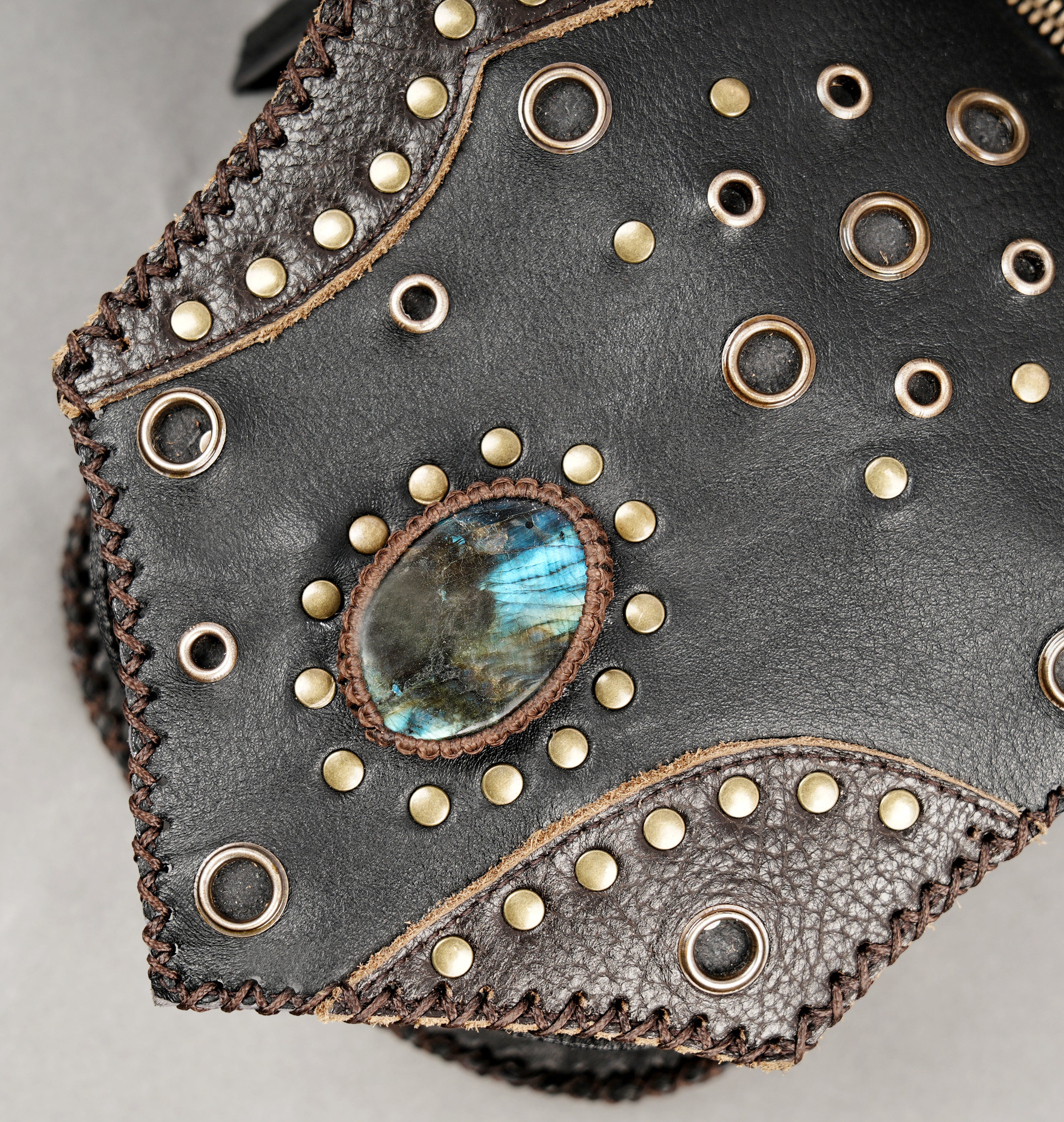 Festival leather waist belt with adjustable strap and front pouch