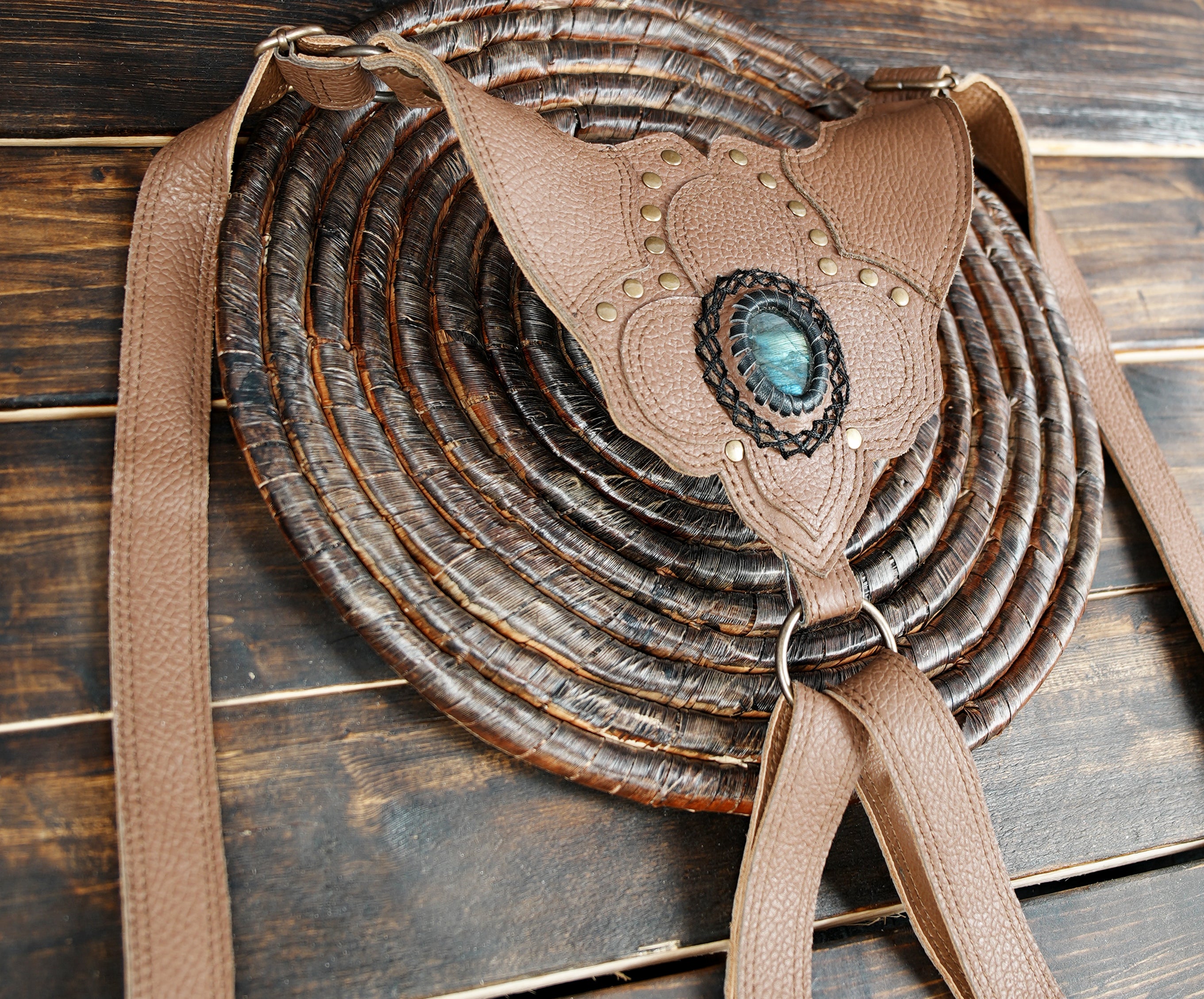 Boho fringe leather shoulder holster for hands-free carry