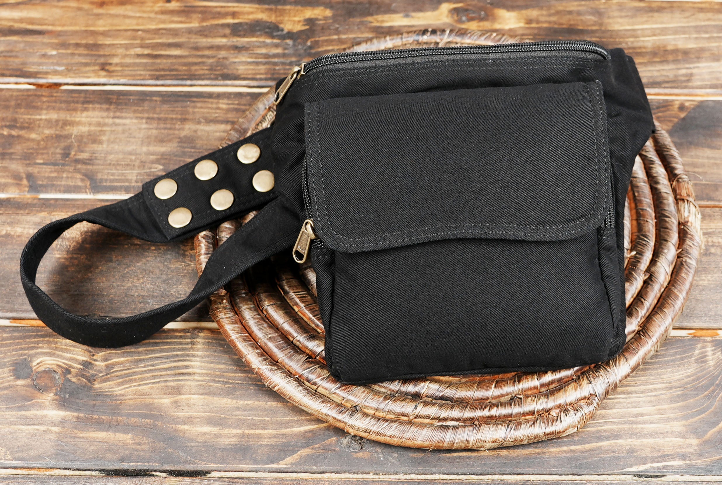 Durable black waist bag with adjustable strap