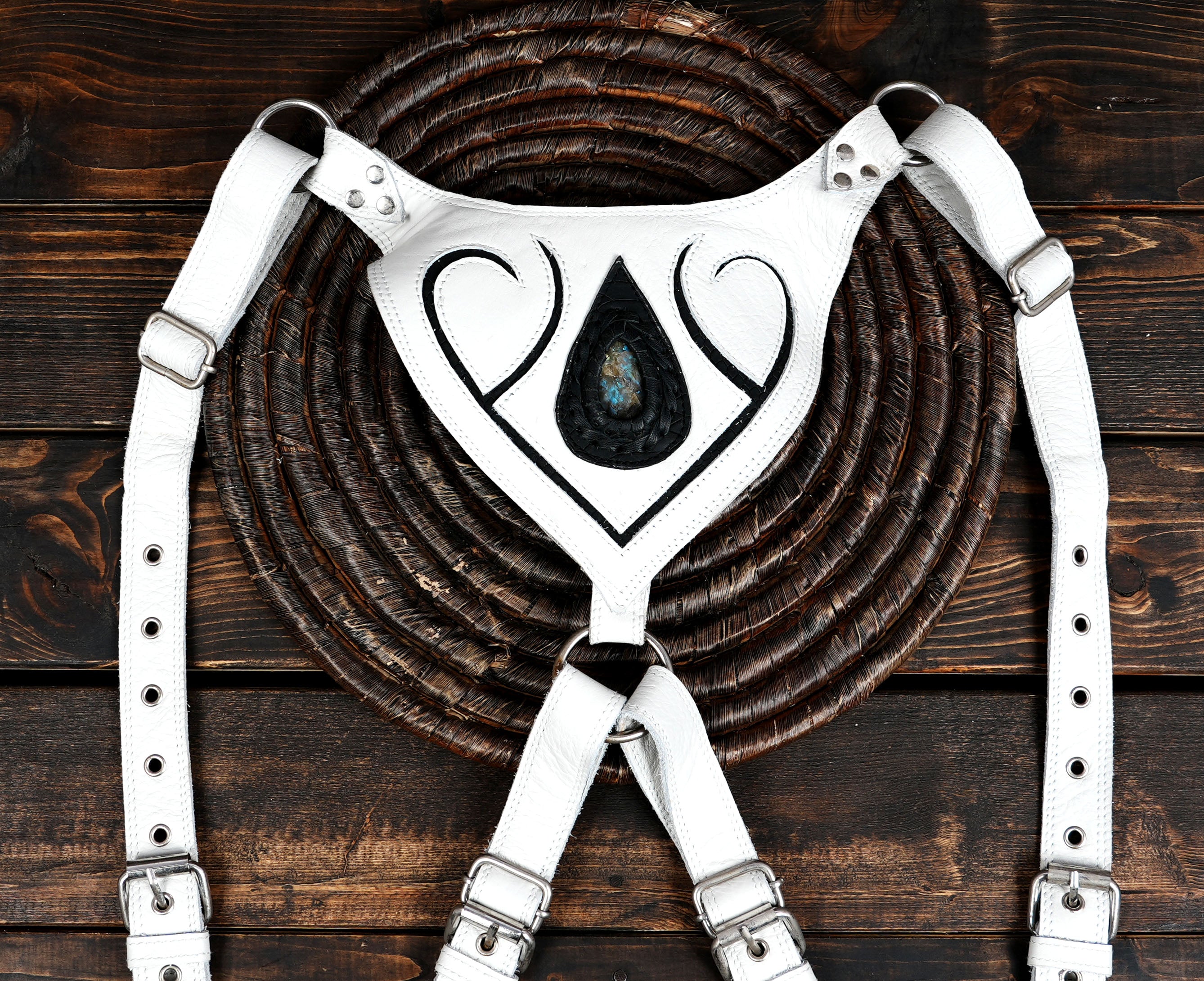 Unique White Leather Utility Belt – Tribal, Boho & Renaissance Fair Accessory