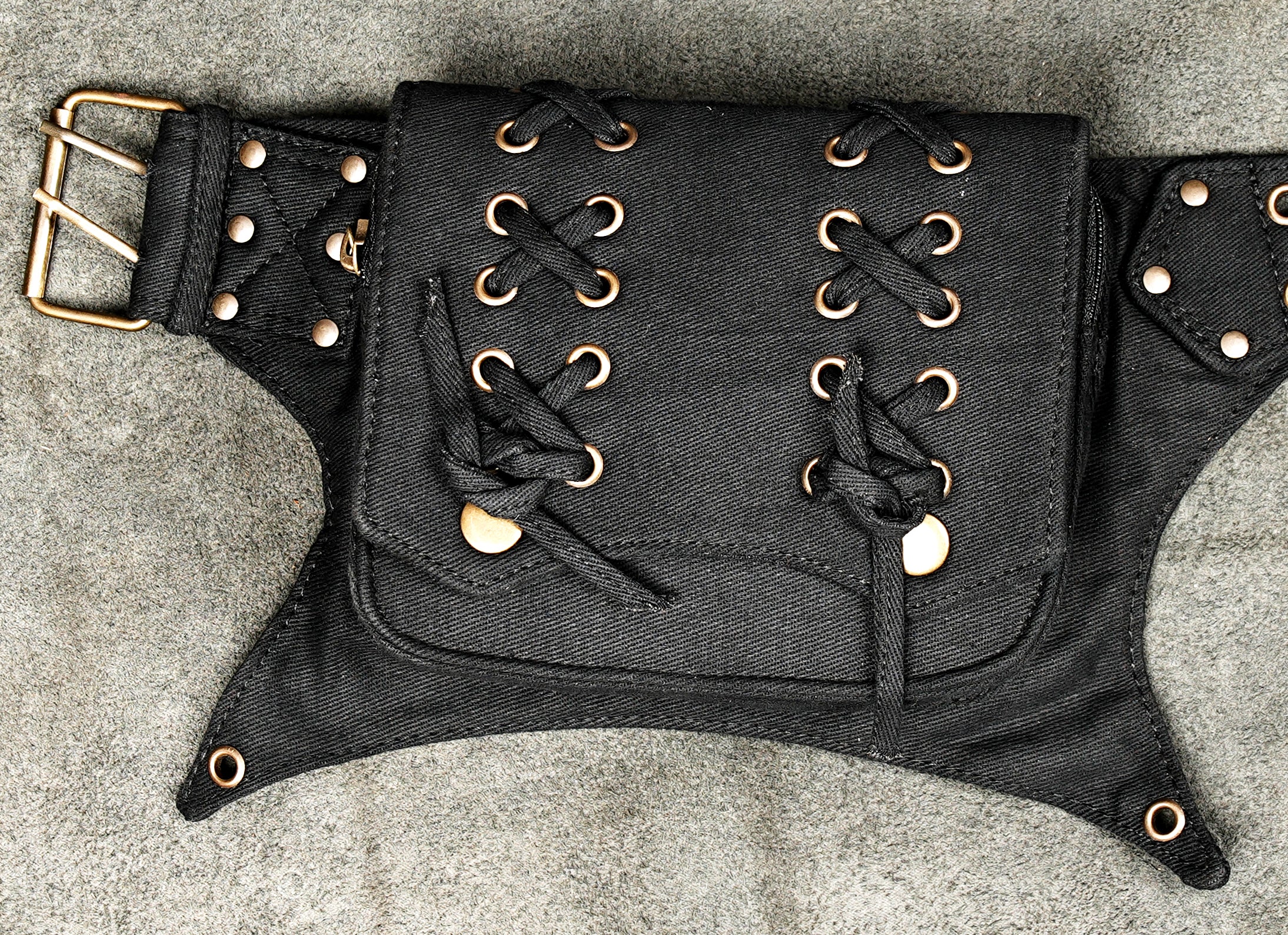 Cotton utility waist belt bag with grommet details