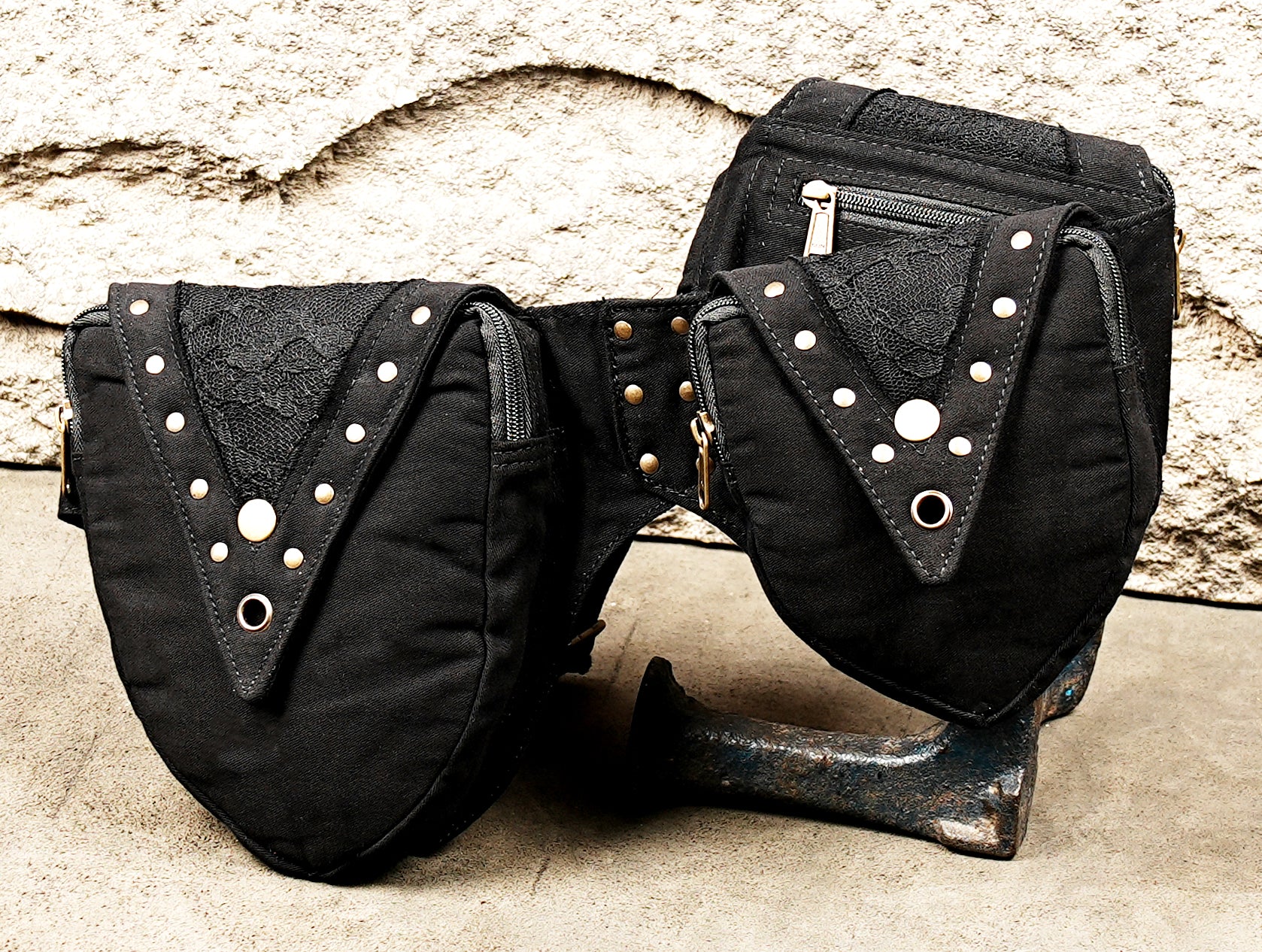 Adjustable black cotton utility belt for travel and festivals