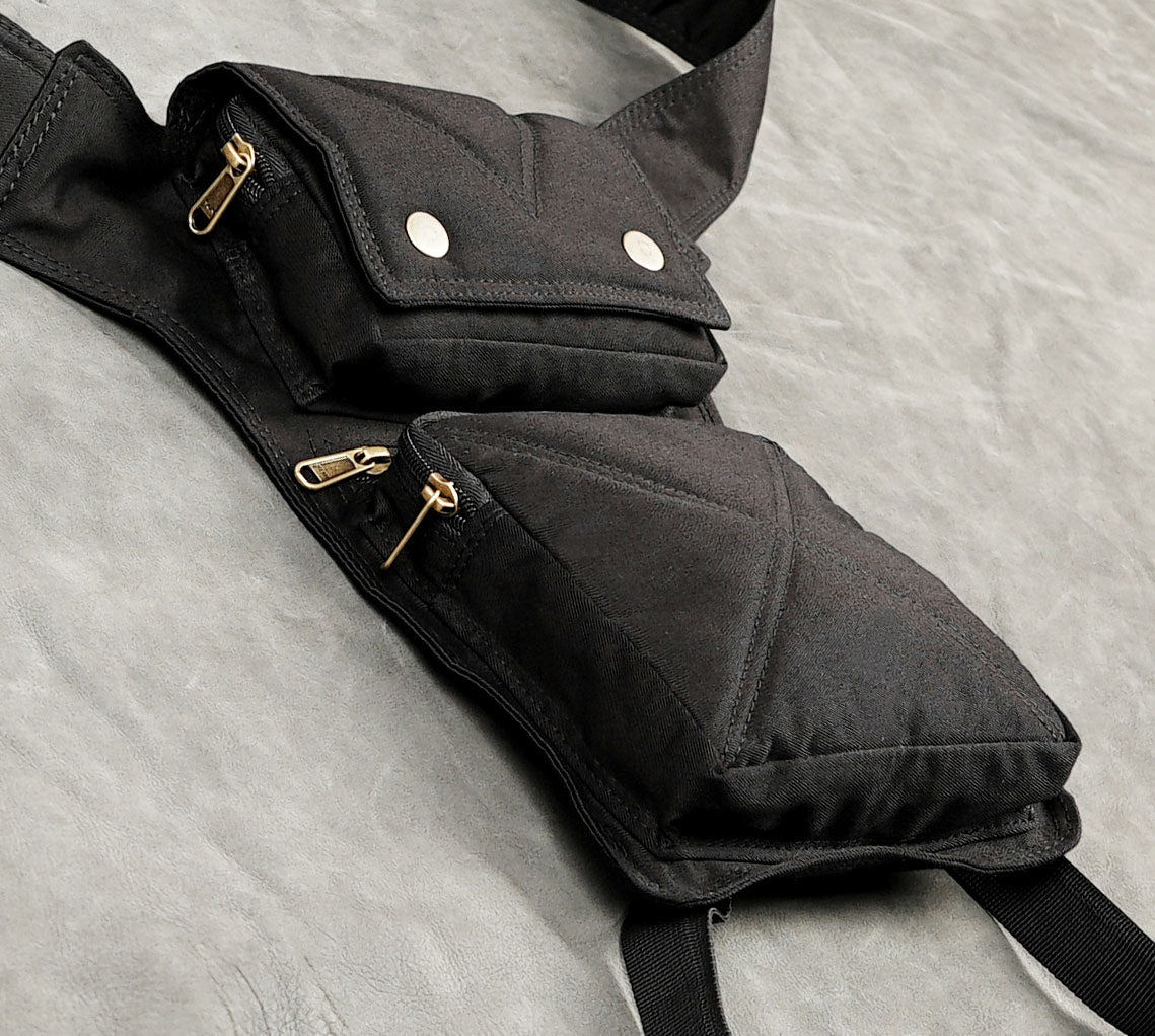 Eco-friendly black cotton leg pouch with quilted X stitching