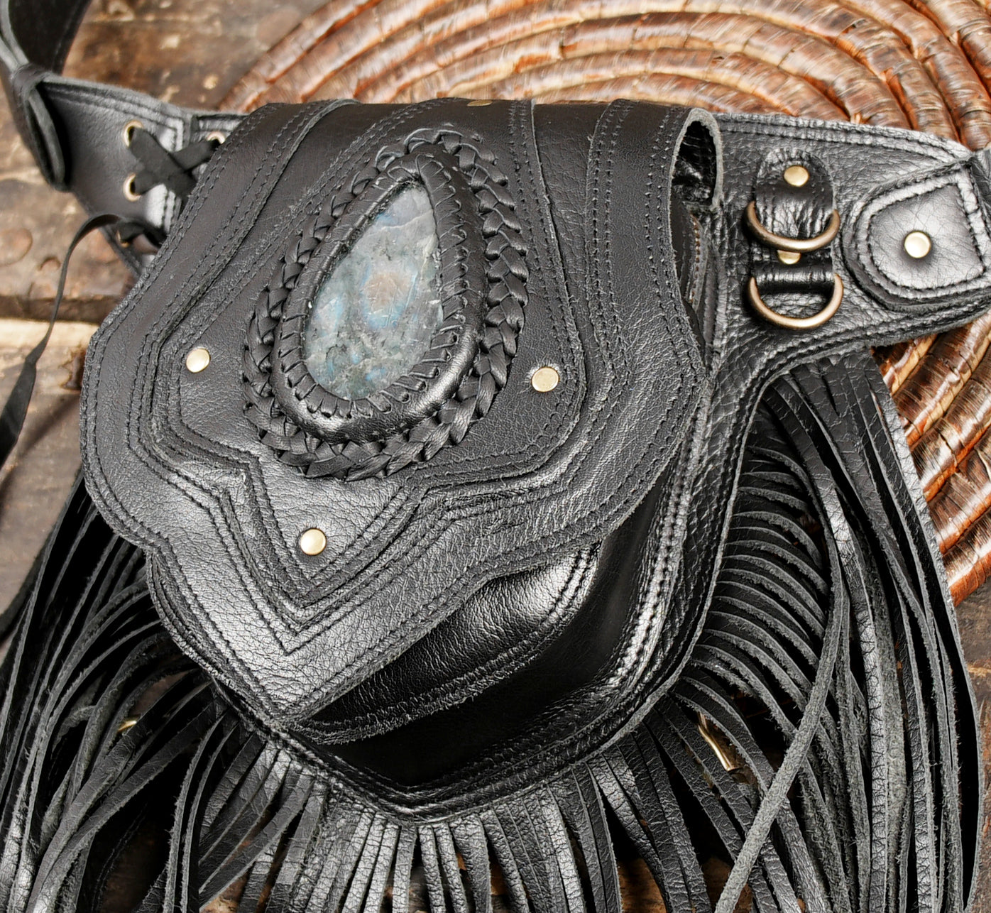 black Leather Utility Holster Belt – Steampunk Festival Bag, Pocket Belt Bag