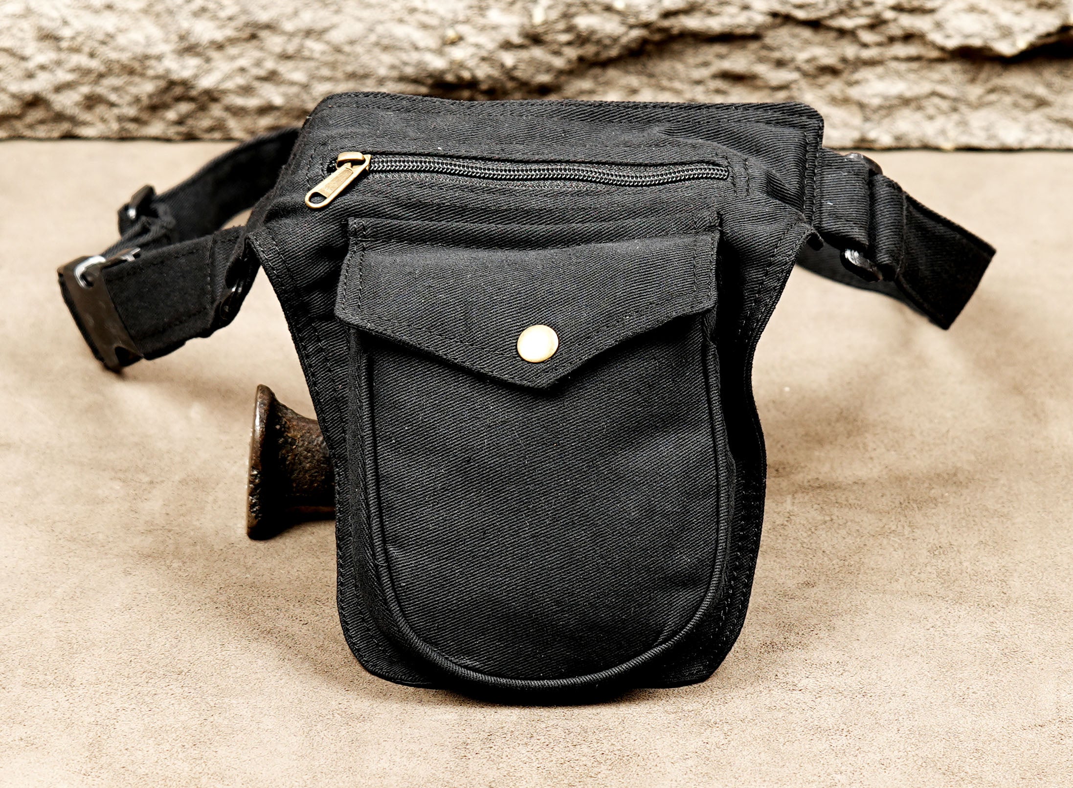 Adjustable belt bag made from black cotton canvas