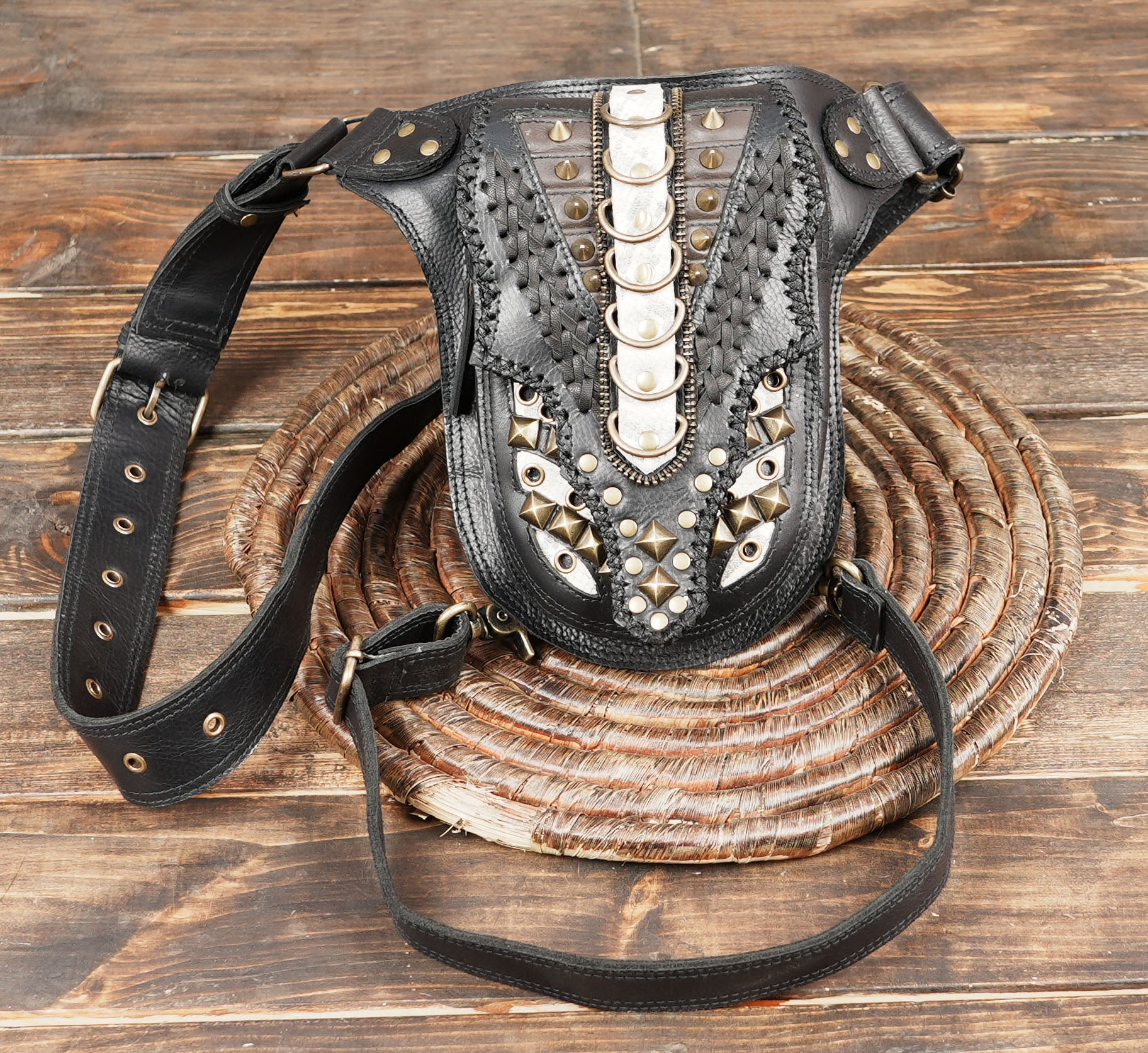 Handcrafted Leather Waist Thigh Belt with Studded Gothic Design || Statement Leather Waist Thigh Belt for Gothic and Festival Wear(LT-AB-WBTS-6001)