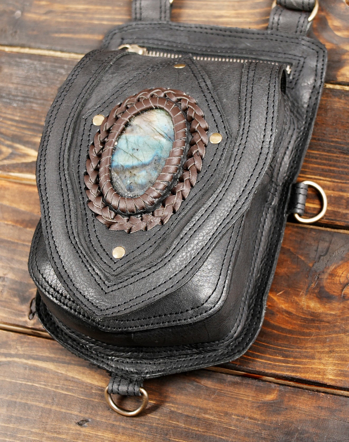Durable handmade leather utility holster bag with vintage finish.