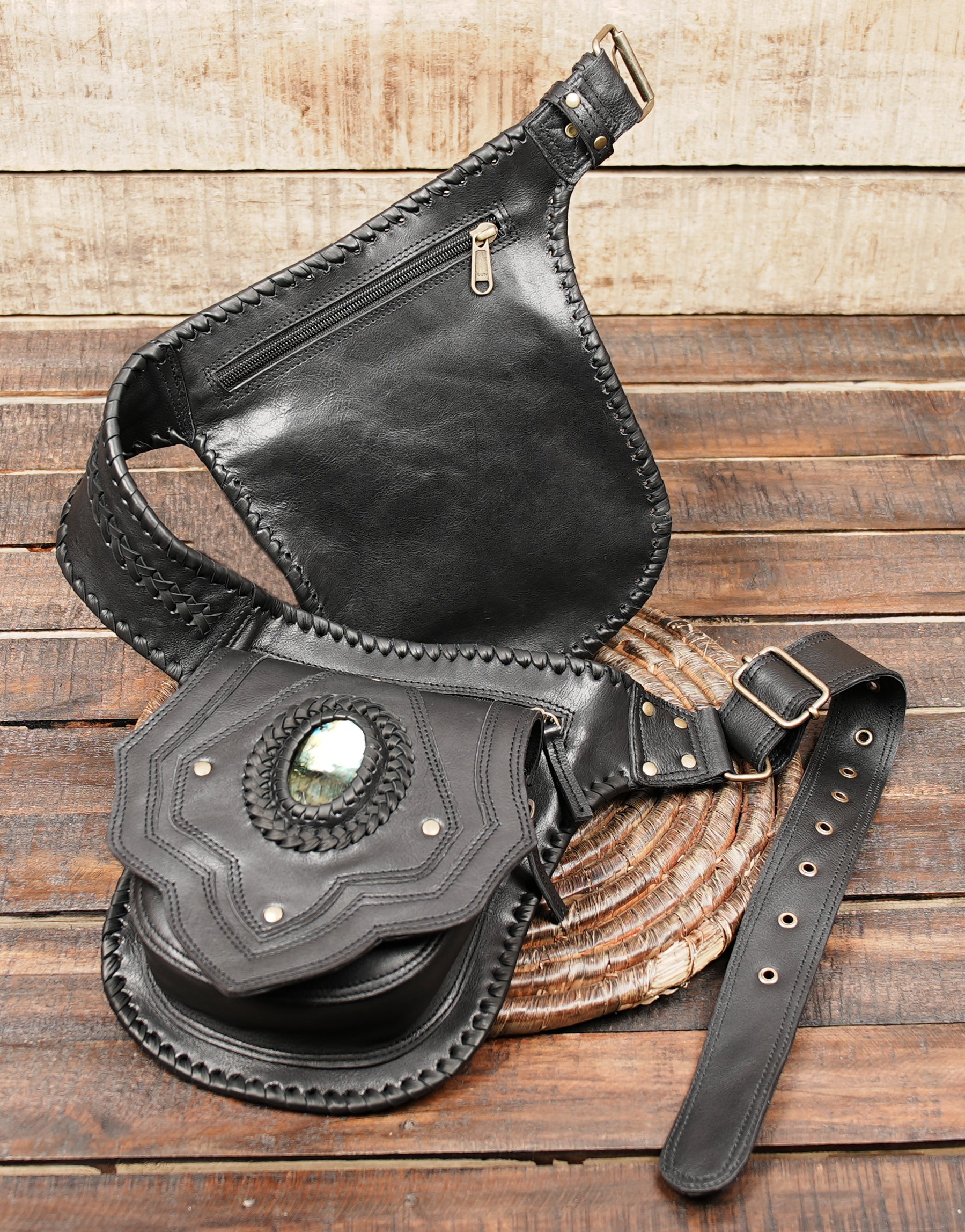 Premium Brown Leather Waist Belt with Lace-Up Design || Handmade Leather Waist Belt with Dual Utility Pouches  (LT-AB-WB-6205)