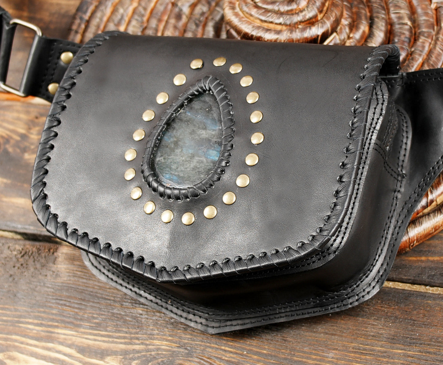 Boho leather fanny pack with gemstone accent USA 2025 trend