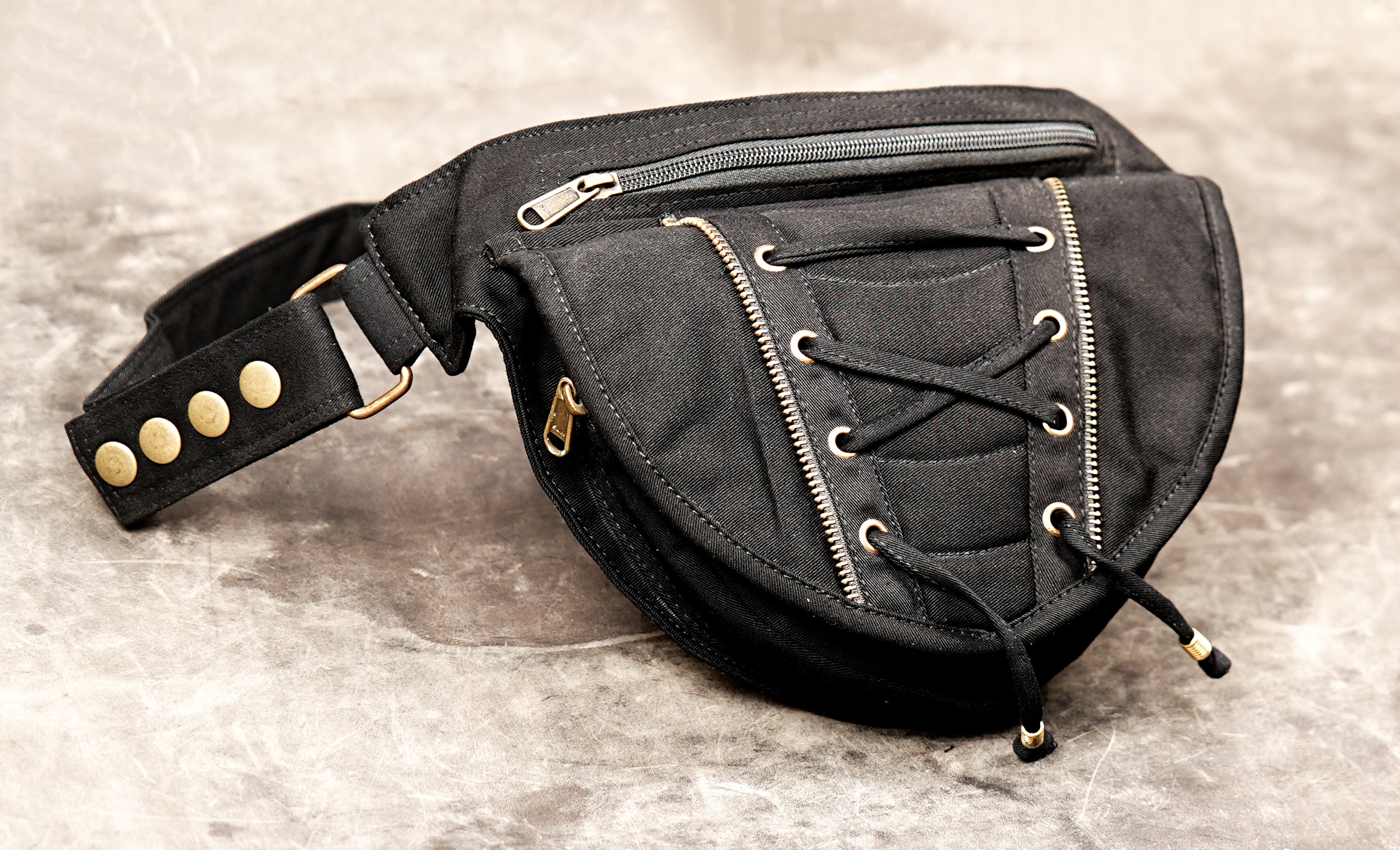 Unisex Steampunk Goth Waist Pack - Black Adjustable Hip Bag