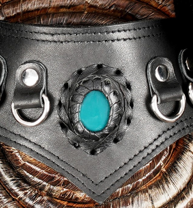 Black leather belt bag for bikers and festival wear