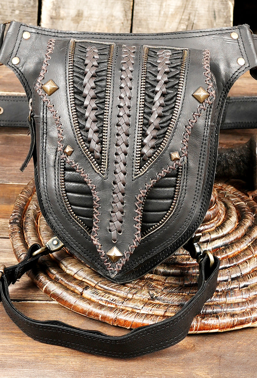 Boho gothic utility hip bag handcrafted in genuine leather