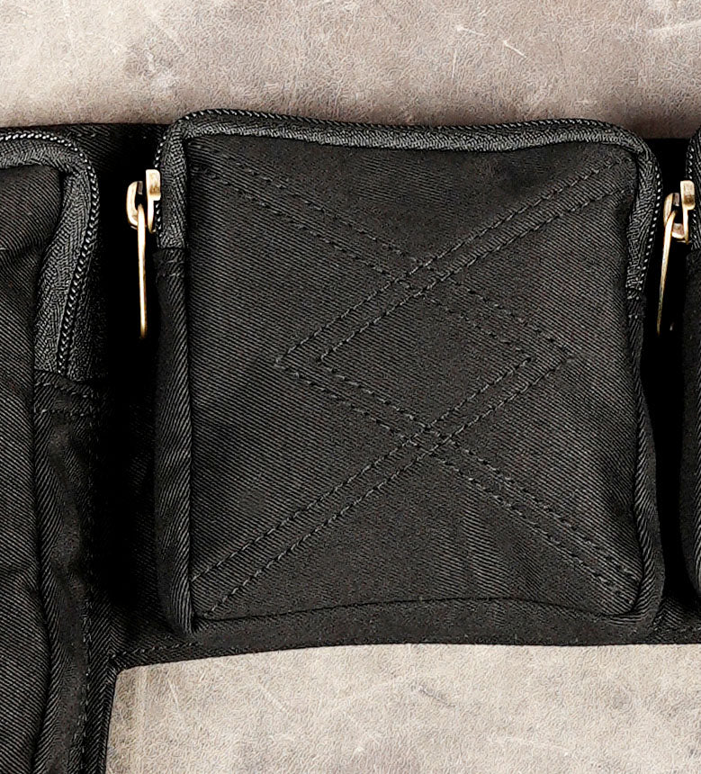 Handmade black cotton hip belt with snap button pockets