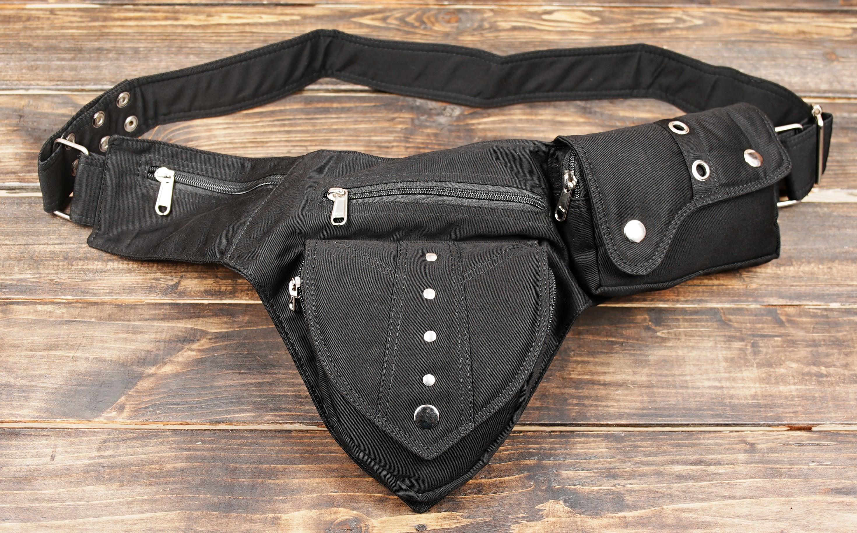 Multi-pocket canvas waist bag for travel and festivals