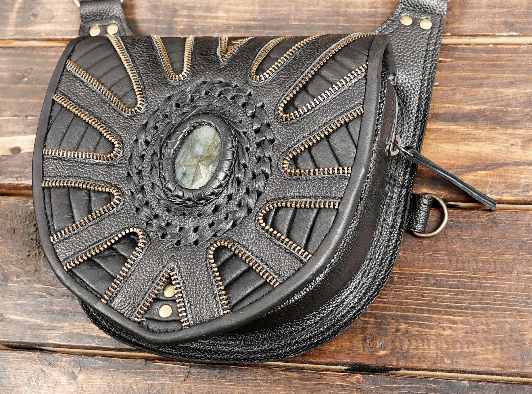 Handmade Tribal Leather Harness with Stone – Burning Man & Festival Holster